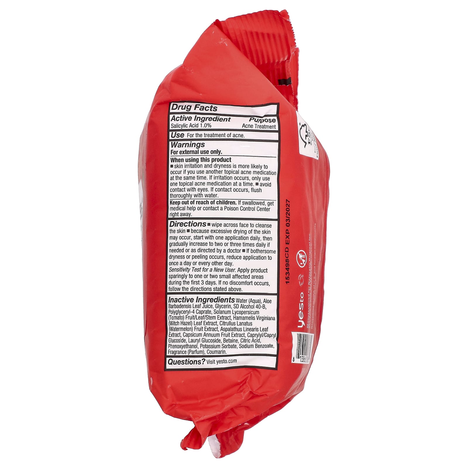 Yes To, салфетки для лица против акне, с ароматом томатов, 30 шт.