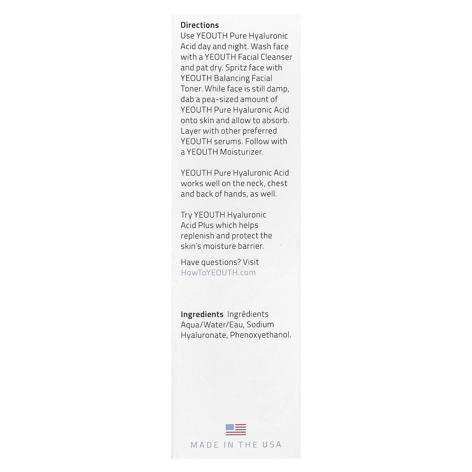 Yeouth, чистая гиалуроновая кислота, 30 мл (1 жидк. унция)