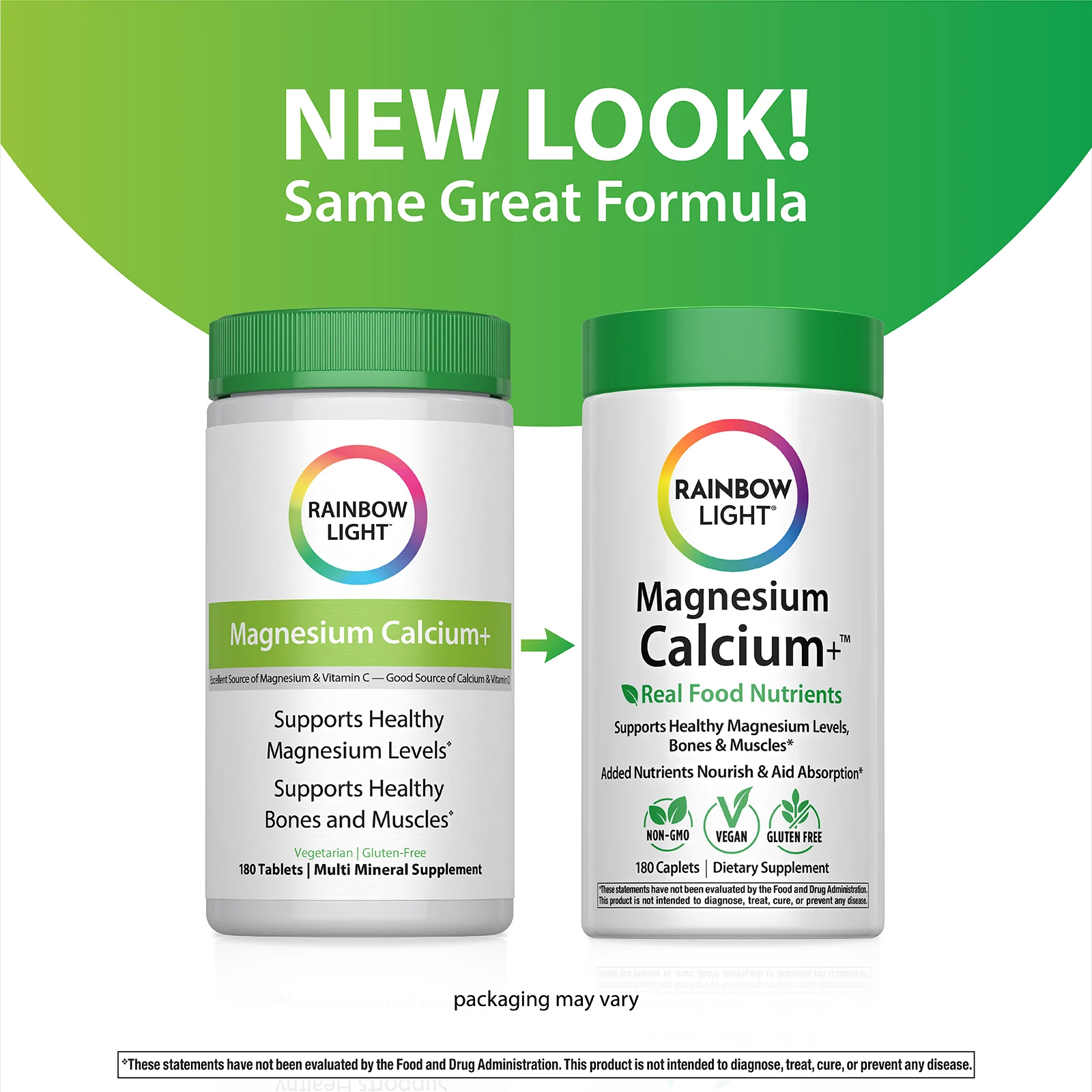 Rainbow Light, магний Calcium+™, 180 капсул