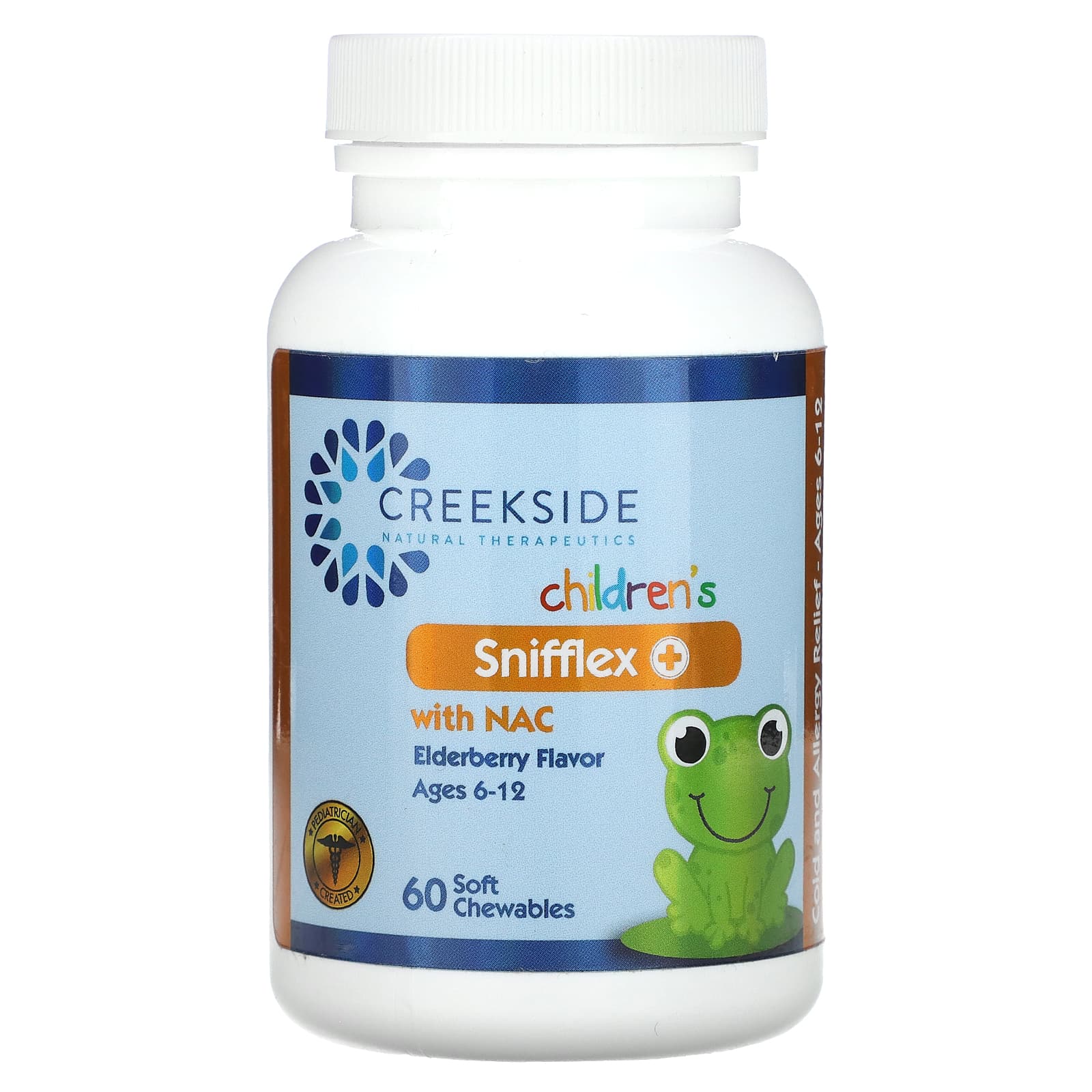 Creekside Natural Therapeutics, Snifflex Plus для детей с NAC, для детей 6–12 лет, бузина, 60 жевательных таблеток