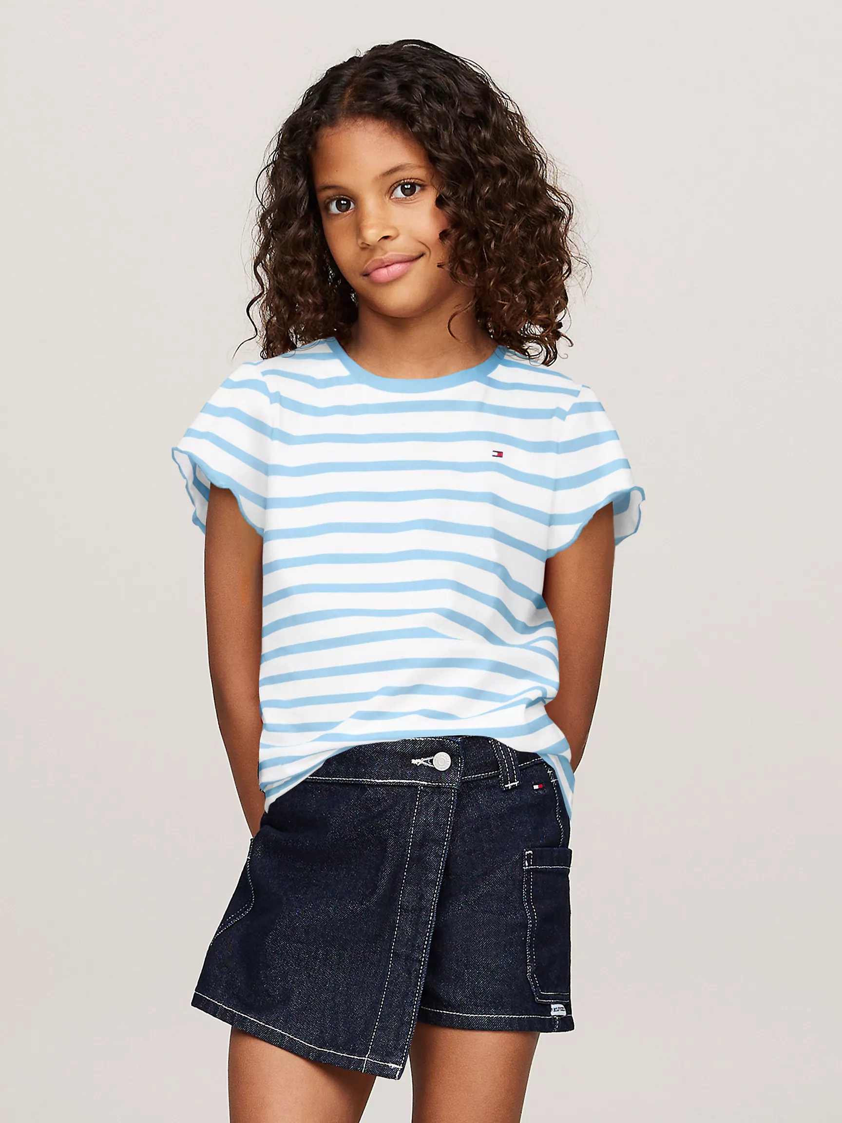 Футболка для девочек Tommy Hilfiger, Детская футболка в полоску с рукавами-воланами