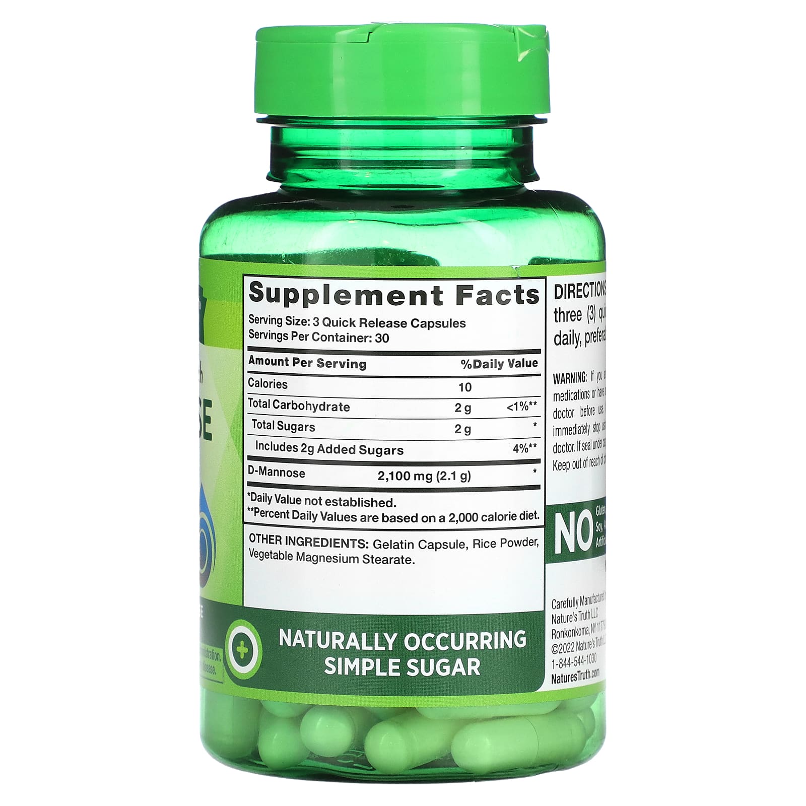 Nature's Truth, концентрированный экстракт D-маннозы, 2100 мг, 90 капсул с быстрым высвобождением (700 мг в 1 капсуле)