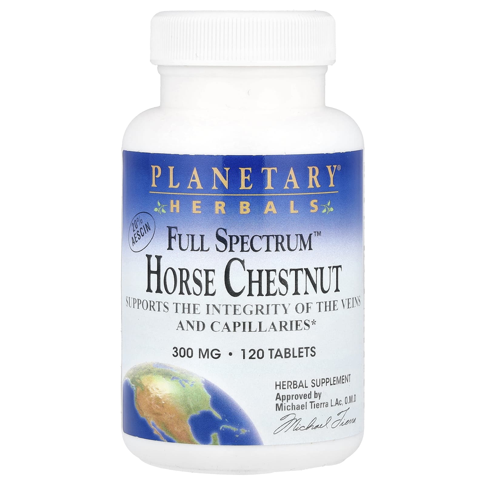 Planetary Herbals, конский каштан полного спектра, 300 мг, 120 таблеток