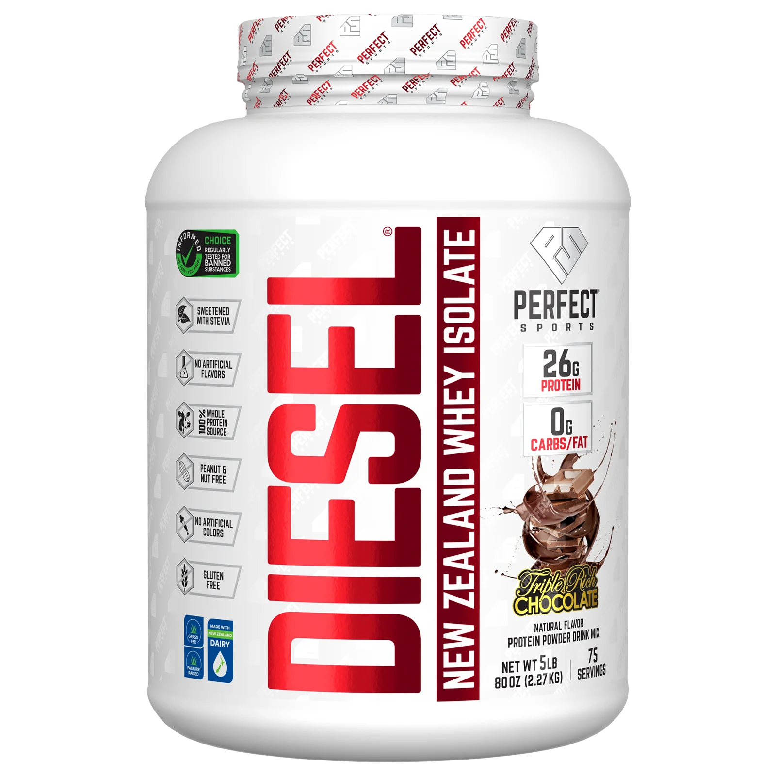 Perfect Sports, Diesel, изолят сыворотки из Новой Зеландии, шоколад тройной насыщенности, 2,27 г (5 фунтов)