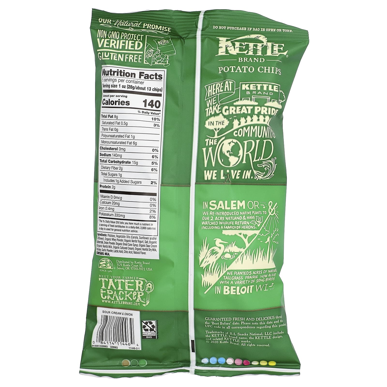 Kettle Foods, картофельные чипсы, сметана и лук, 141 г (5 унций)