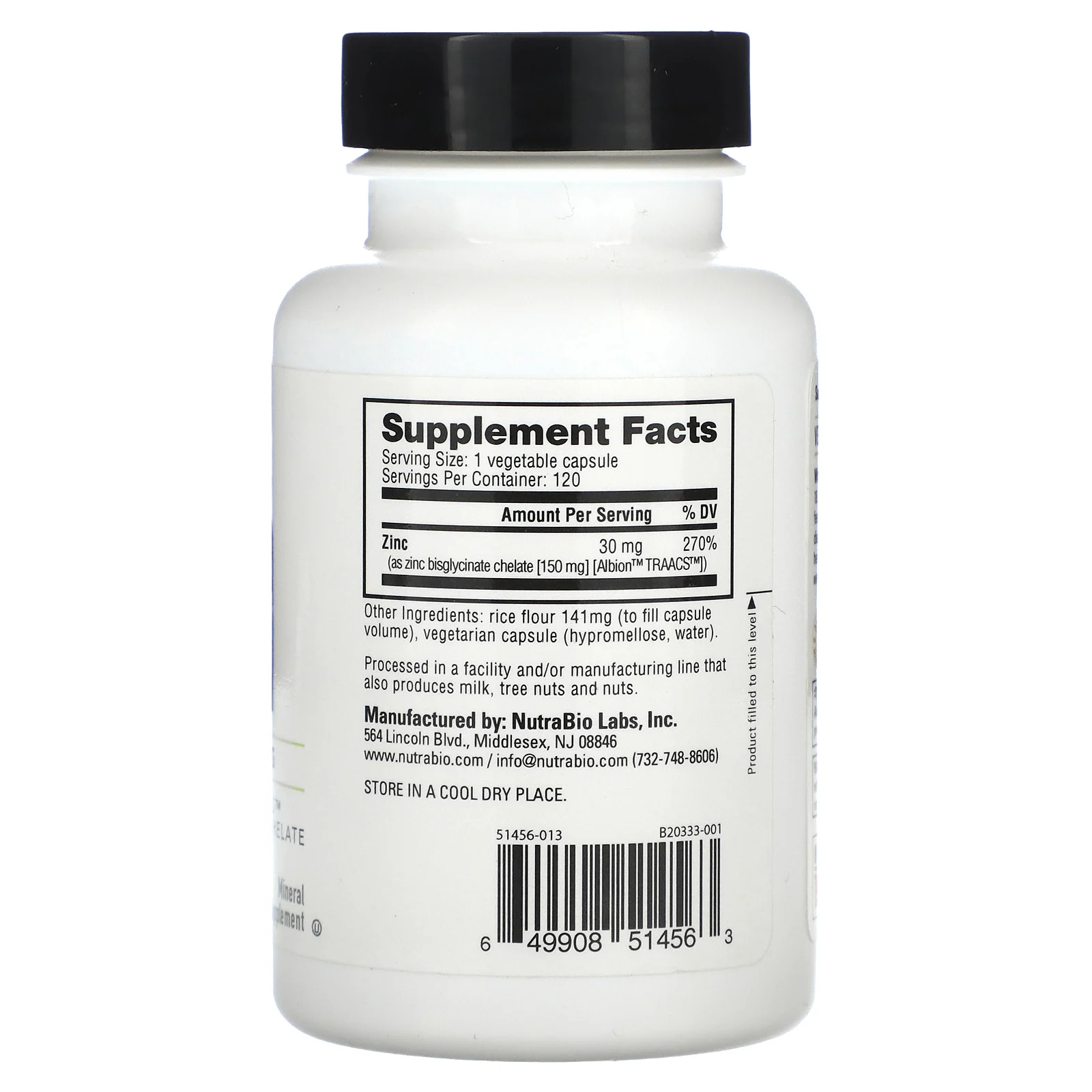 NutraBio, Zn, цинк, 30 мг, 120 капсул