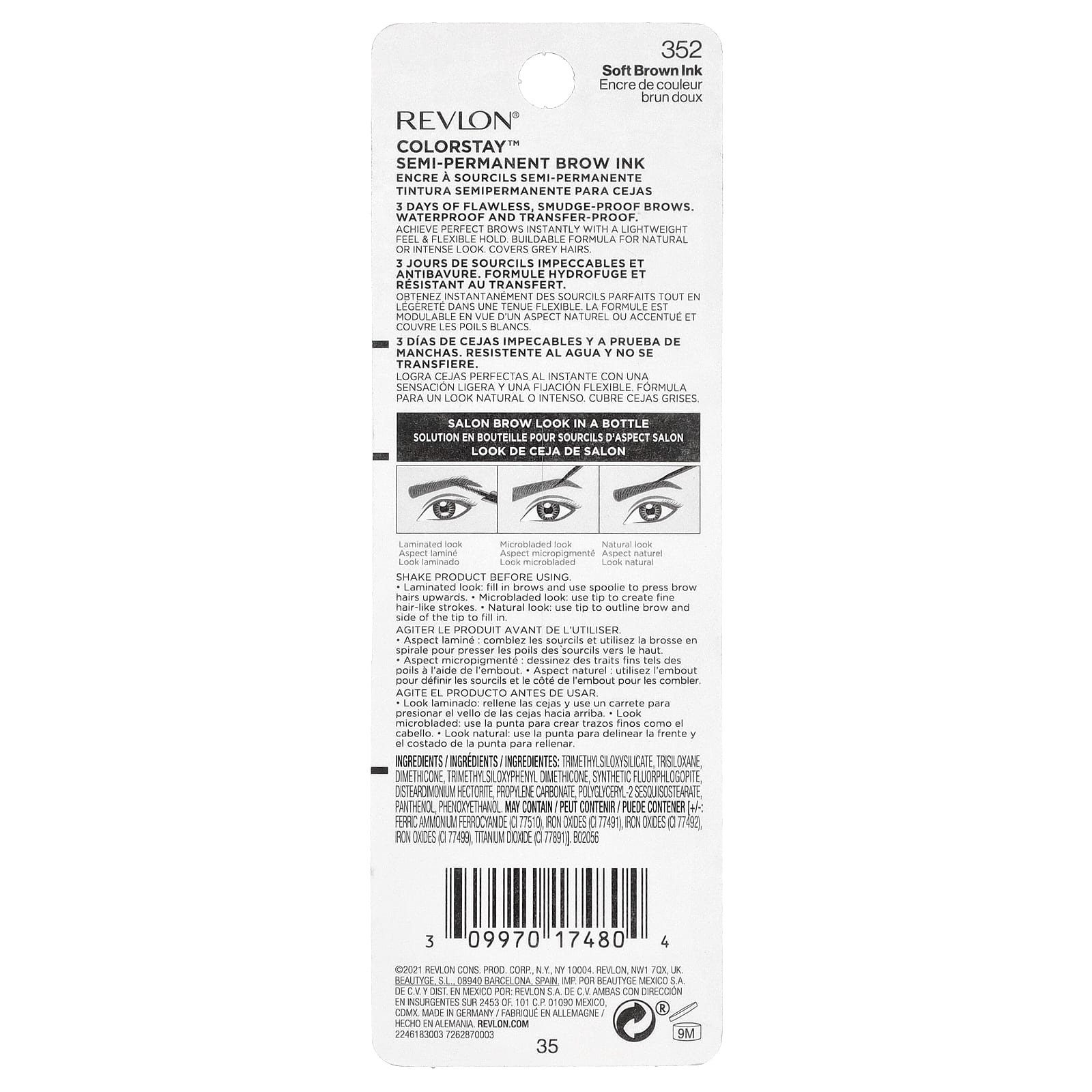 Revlon, Colorstay™, полуперманентная тушь для бровей, оттенок 352 Soft Brown, 2,8 мл (0,09 жидк. унции)