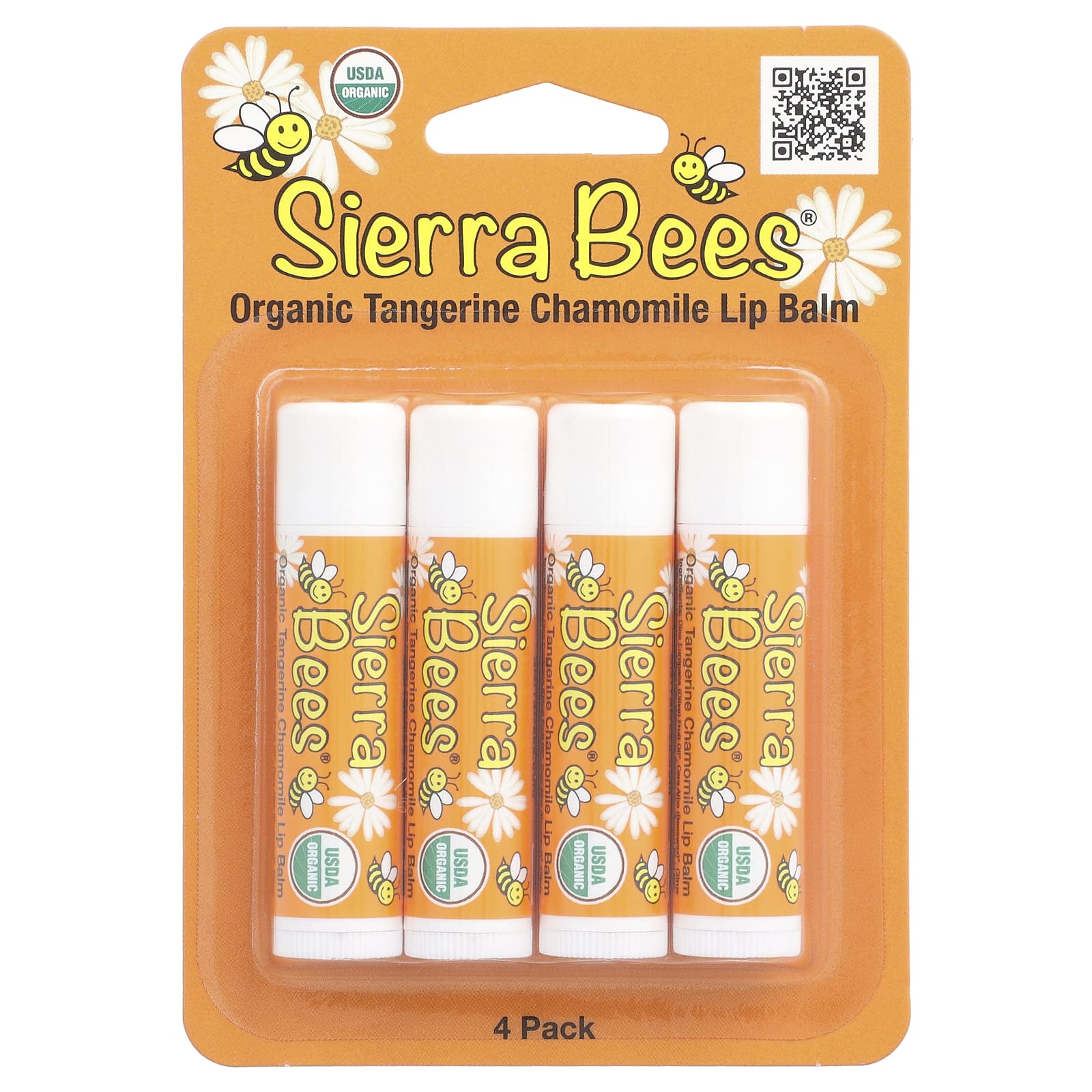 Sierra Bees, Органические бальзамы для губ, мандарин и ромашка, 4 шт. в упаковке, 0,15 унции (4,25 г) каждый