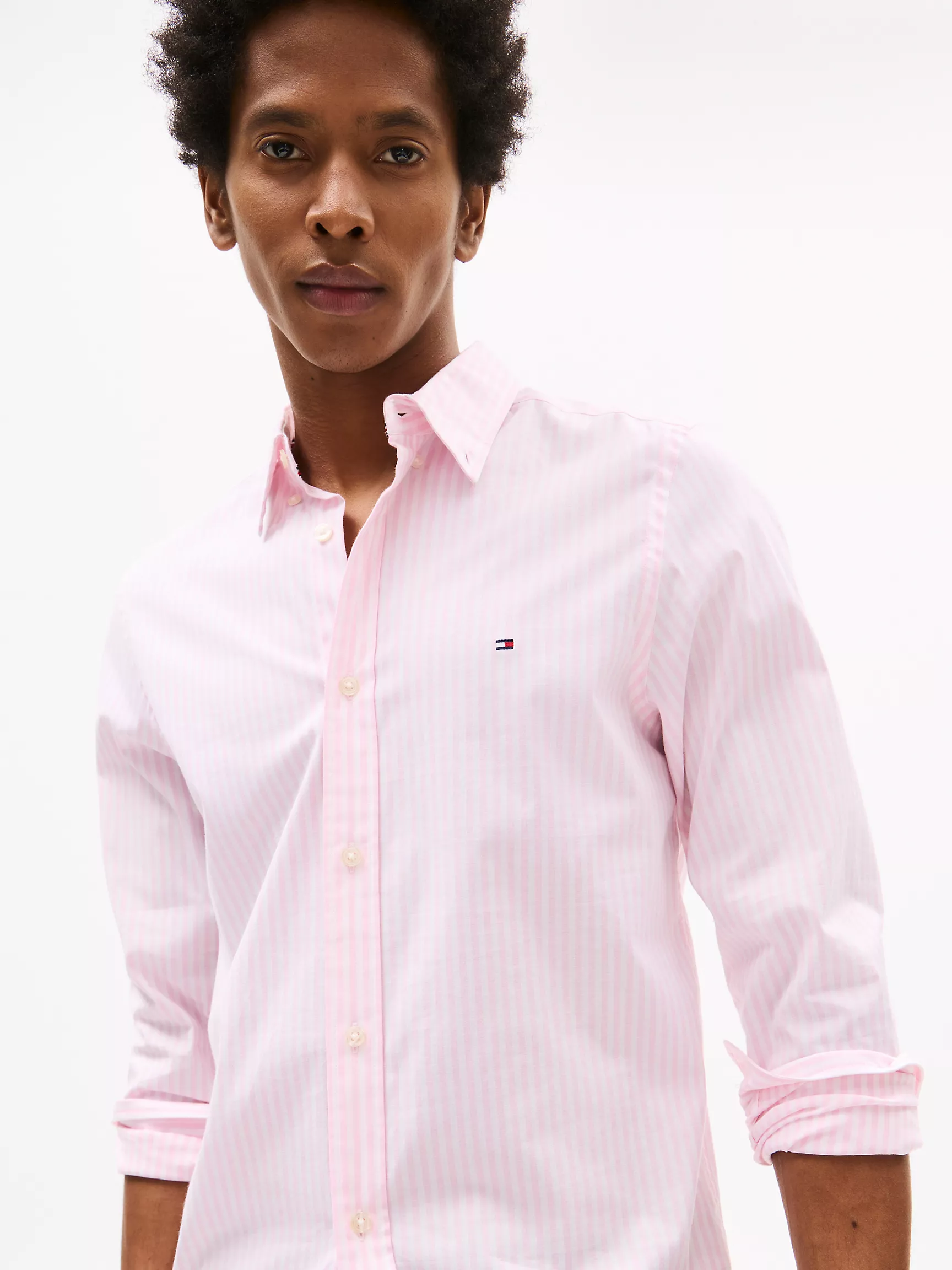 Мужская рубашка Tommy Hilfiger, Полосатая эластичная рубашка из поплина приталенного кроя