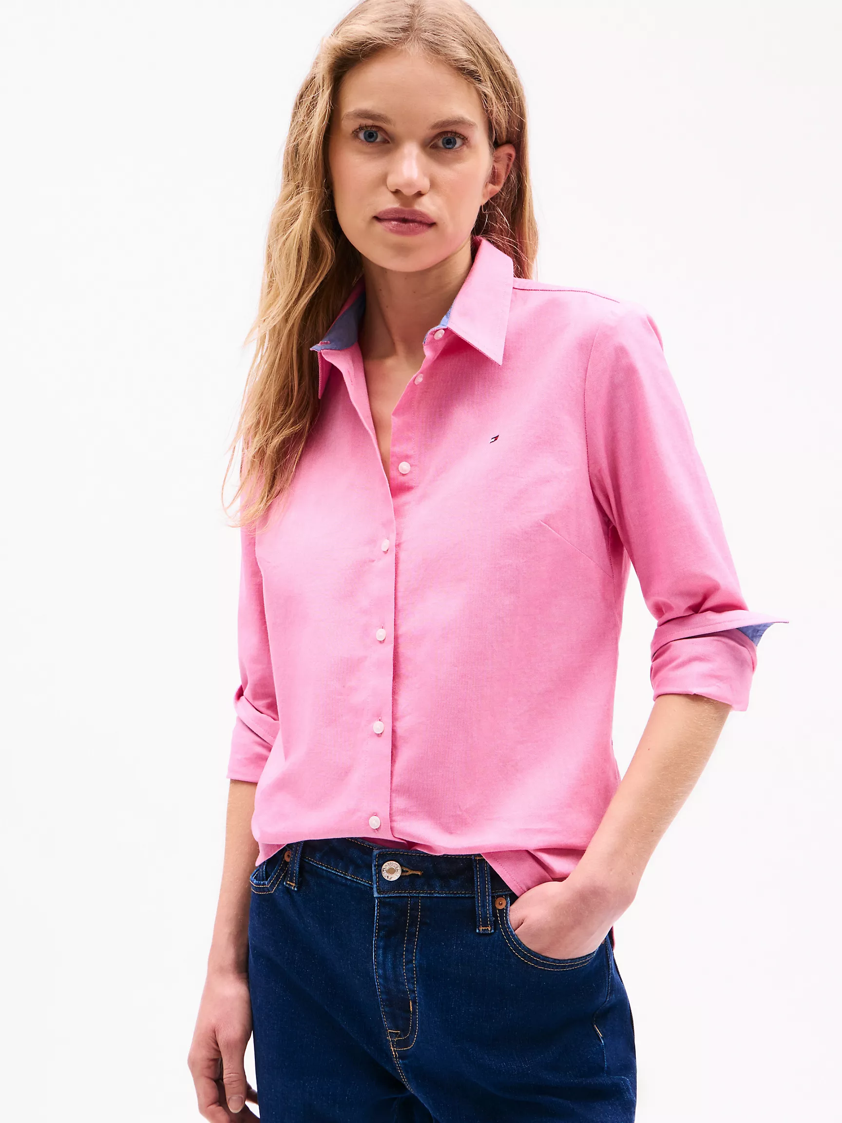 Женская рубашка Tommy Hilfiger, Однотонная эластичная оксфордская рубашка стандартного кроя