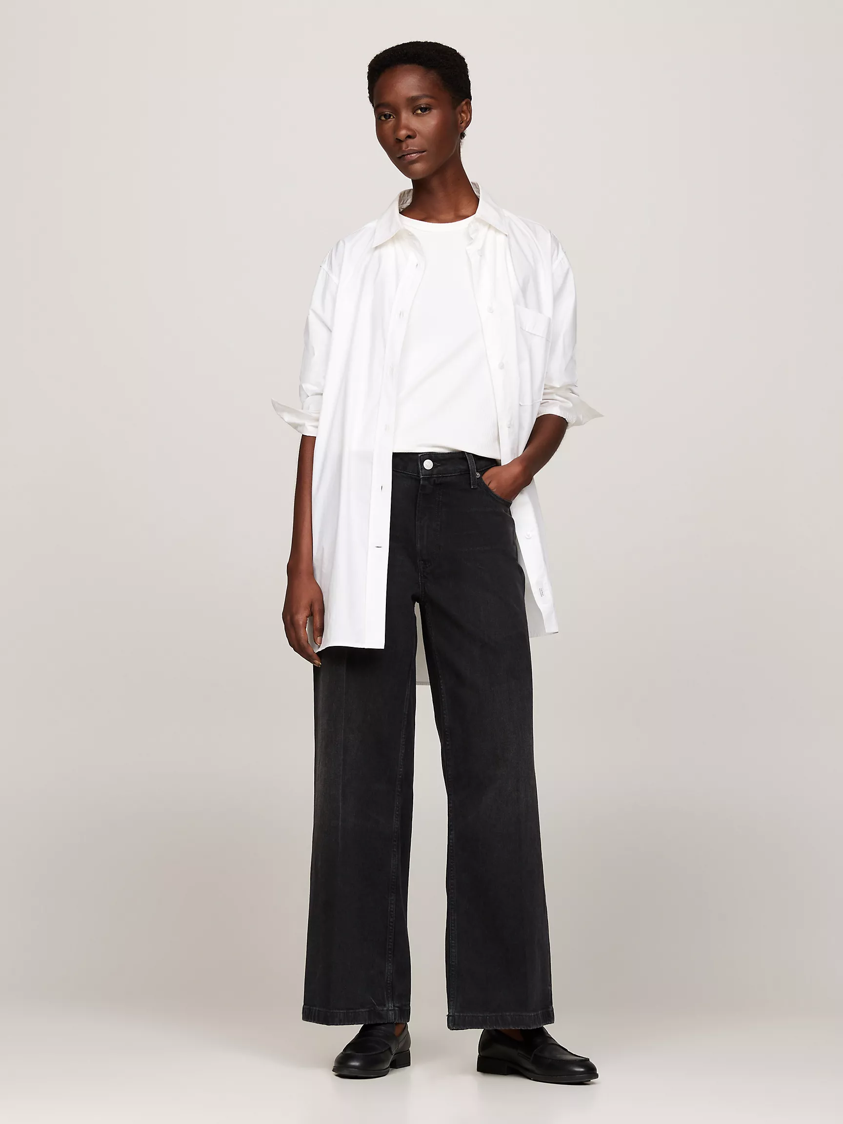 Женские джинсы Tommy Hilfiger, Черные джинсы средней посадки с широкими штанинами