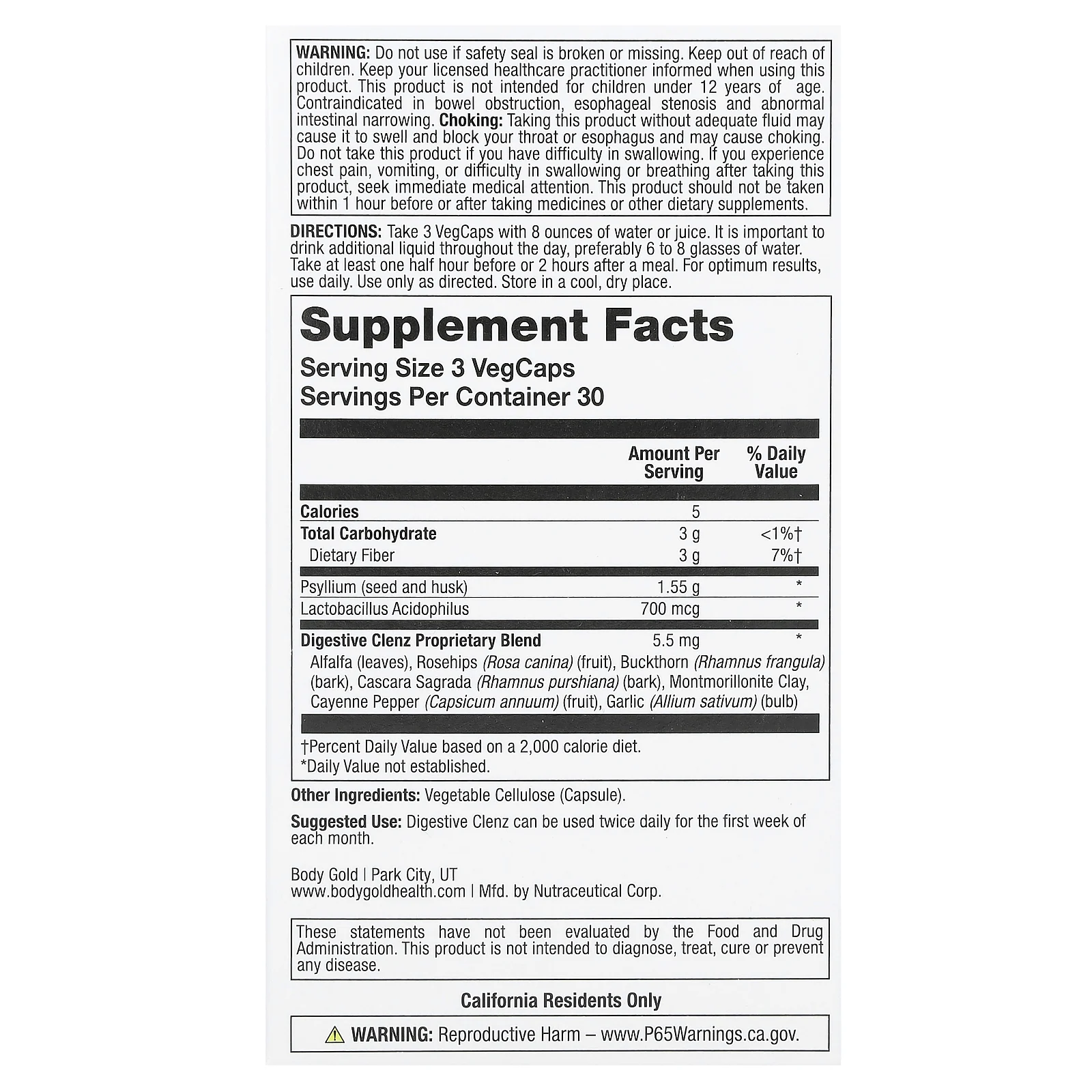 BodyGold, Digestive Clenz, пищеварительная добавка, 90 растительных капсул