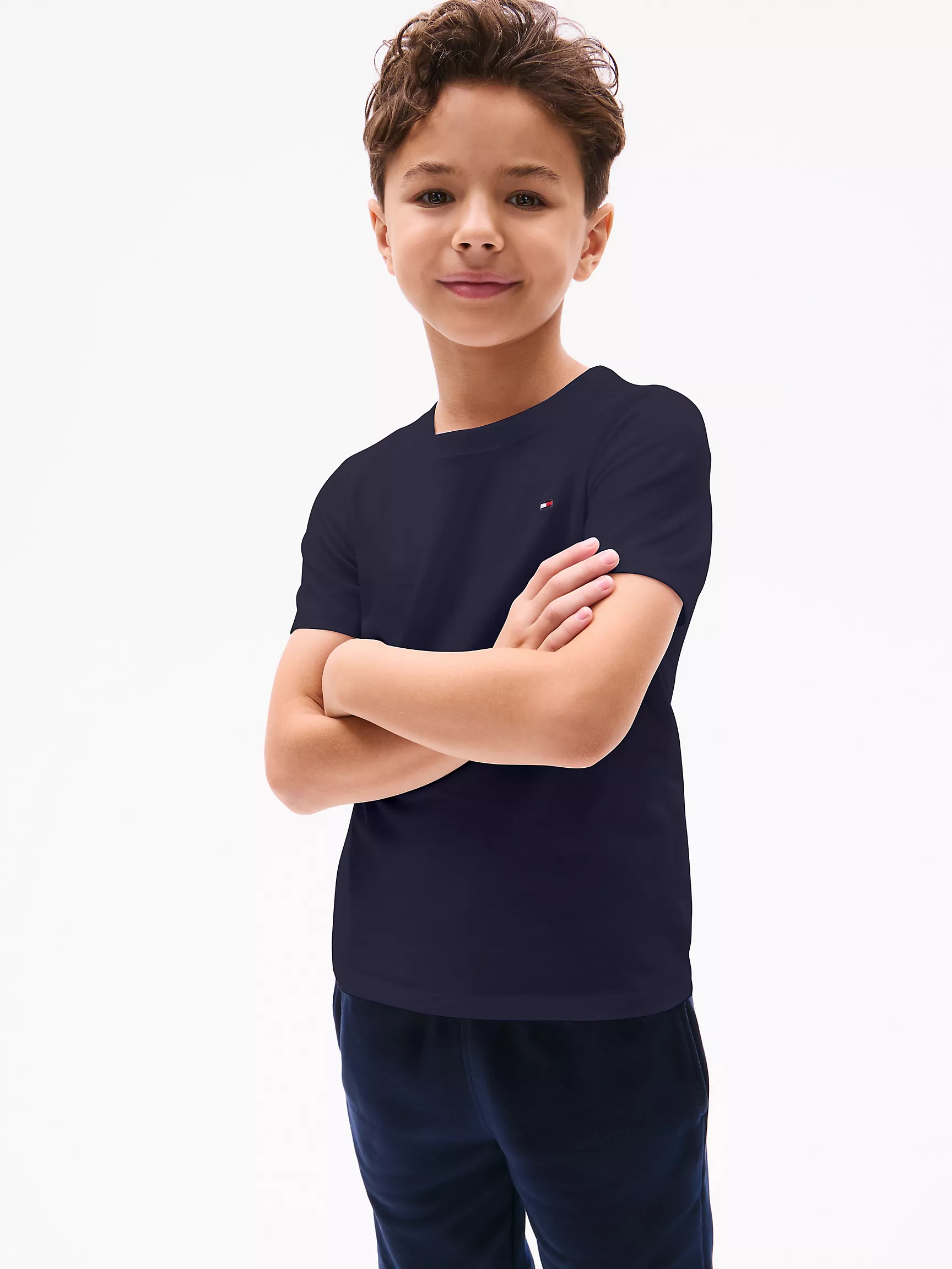 Футболка Tommy Hilfiger для мальчиков и девочек, Детская однотонная футболка с круглым вырезом