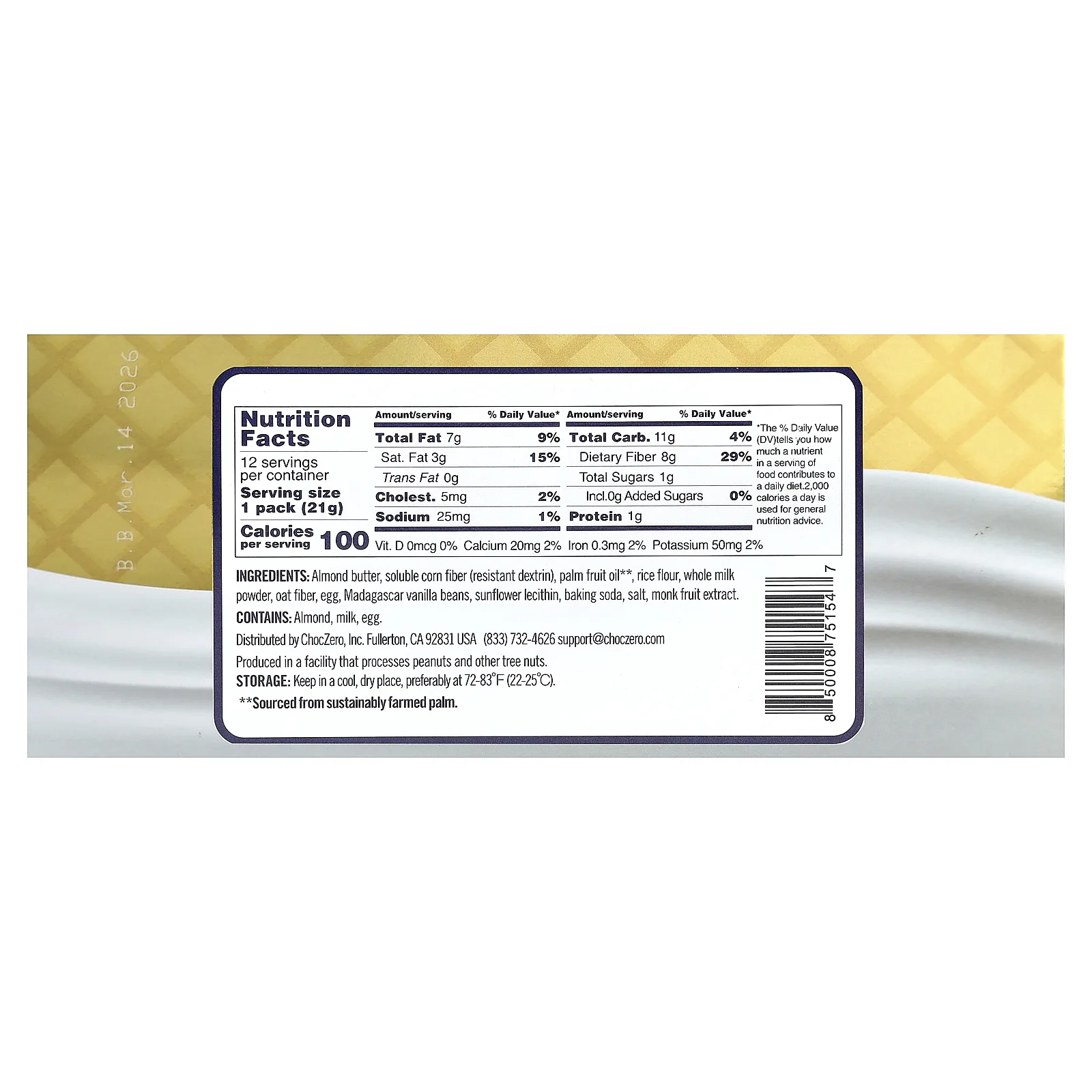 ChocZero, Premium Cookies, Golden Dunkies, печенье с ванилью и кремом, ваниль, 12 пакетиков по 21 г (0,75 унции)