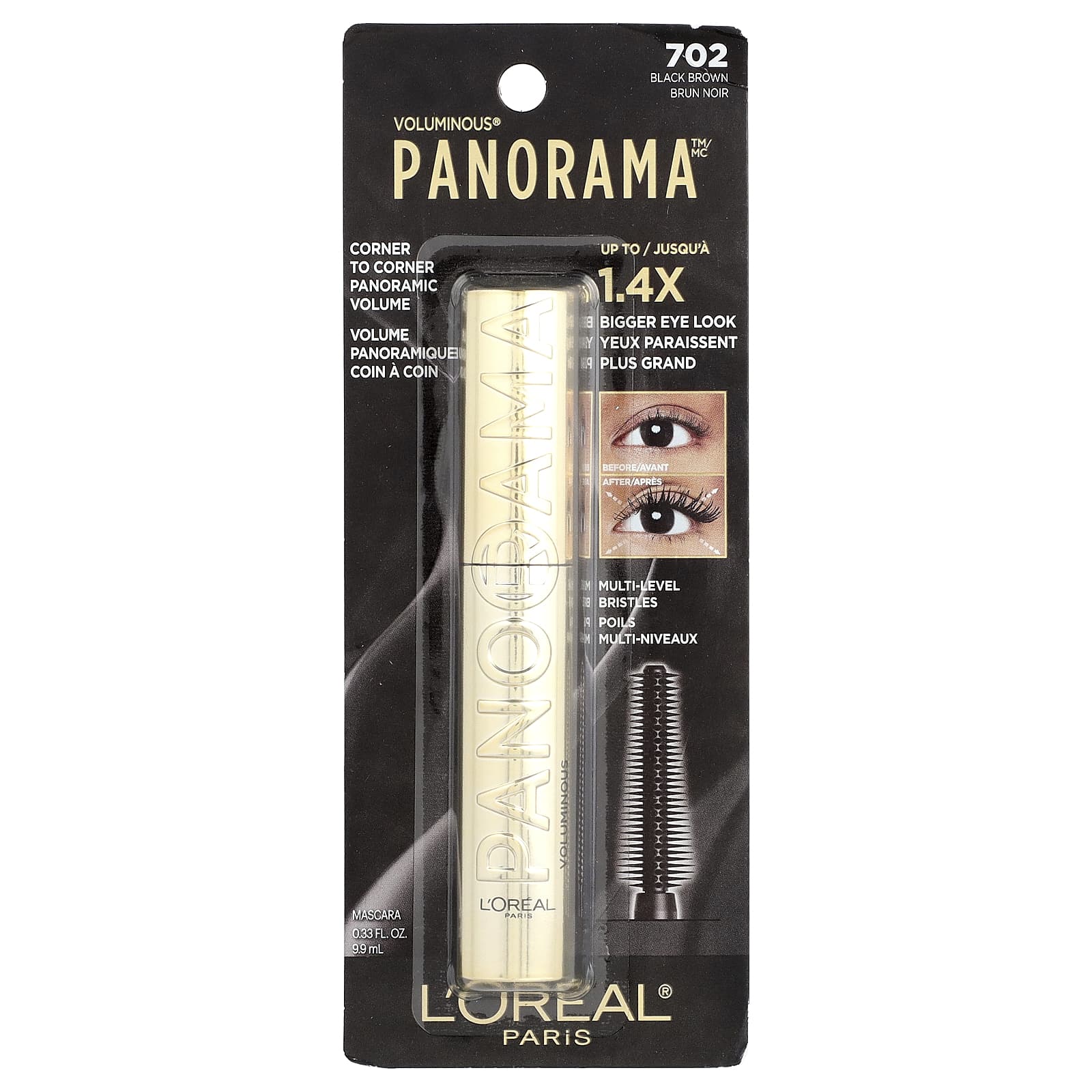 L'Oréal, Тушь для ресниц Voluminous® Panorama ™, 702 черно-коричневый, 9,9 мл (0,33 жидк. Унции)