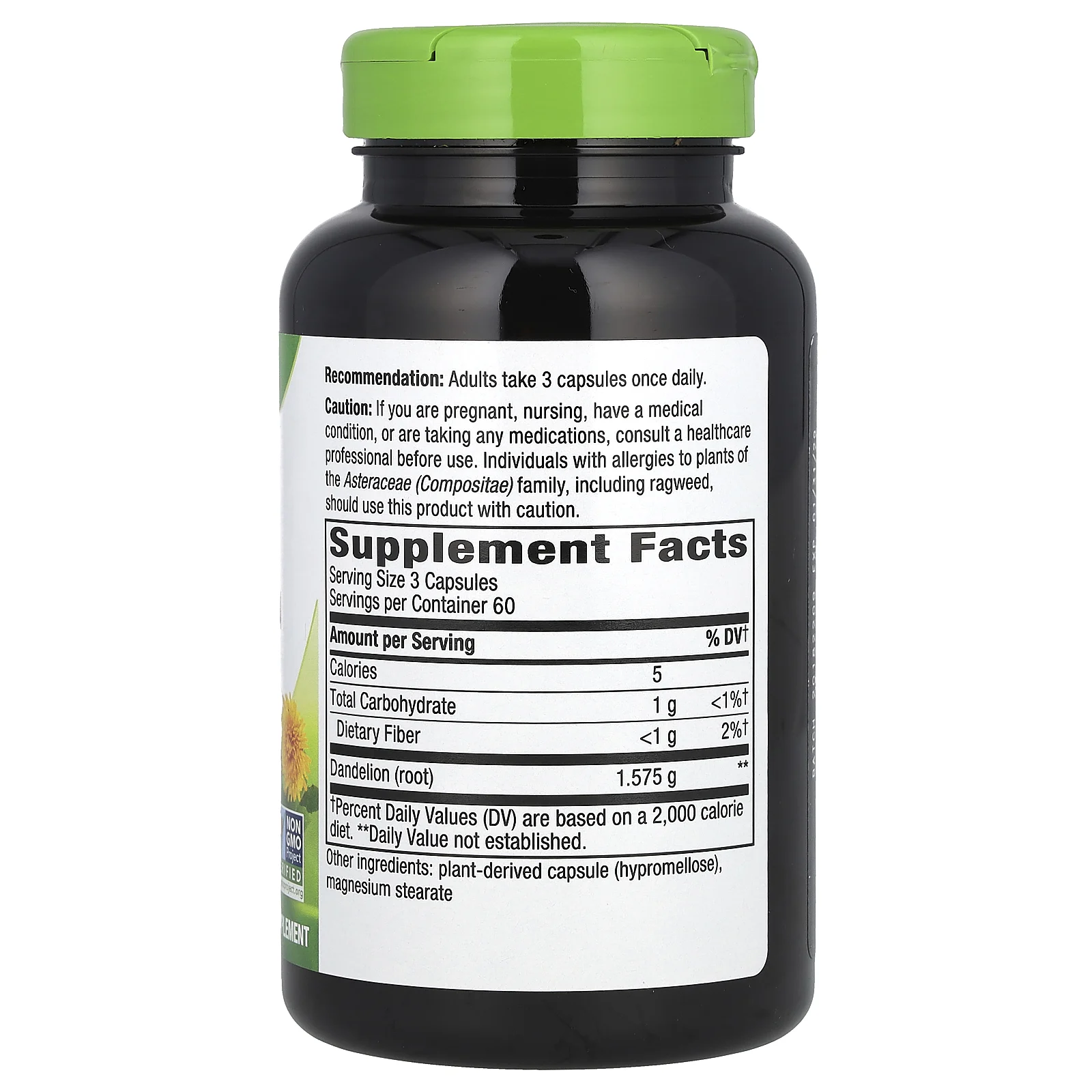 Nature's Way, корень одуванчика, 1575 мг, 180 веганских капсул (525 мг в 1 капсуле)