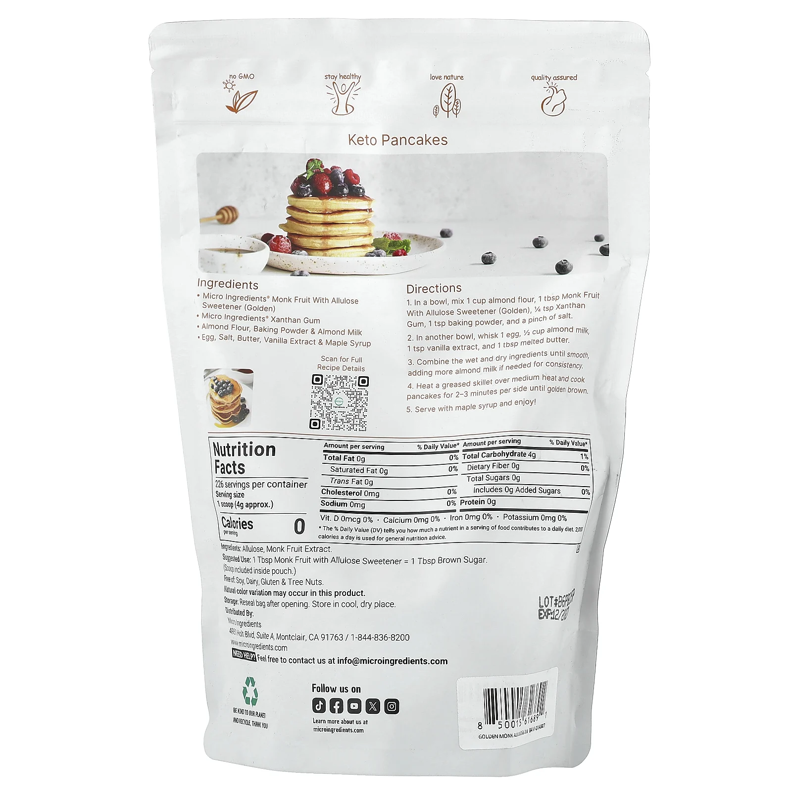 Micro Ingredients, подсластитель из архата с аллюлозой, золотистый, 907 г (2 фунта)