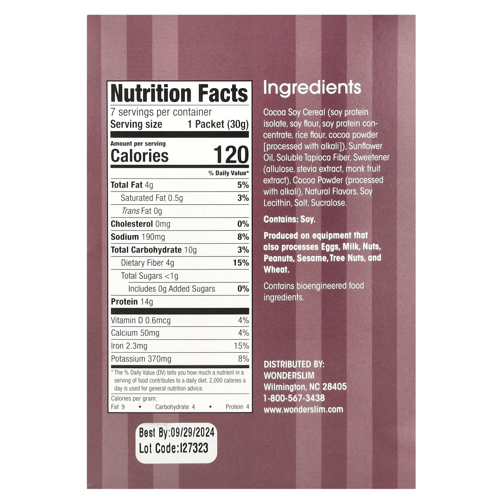 WonderSlim, протеиновые хлопья, кокос, 7 пакетиков по 30 г