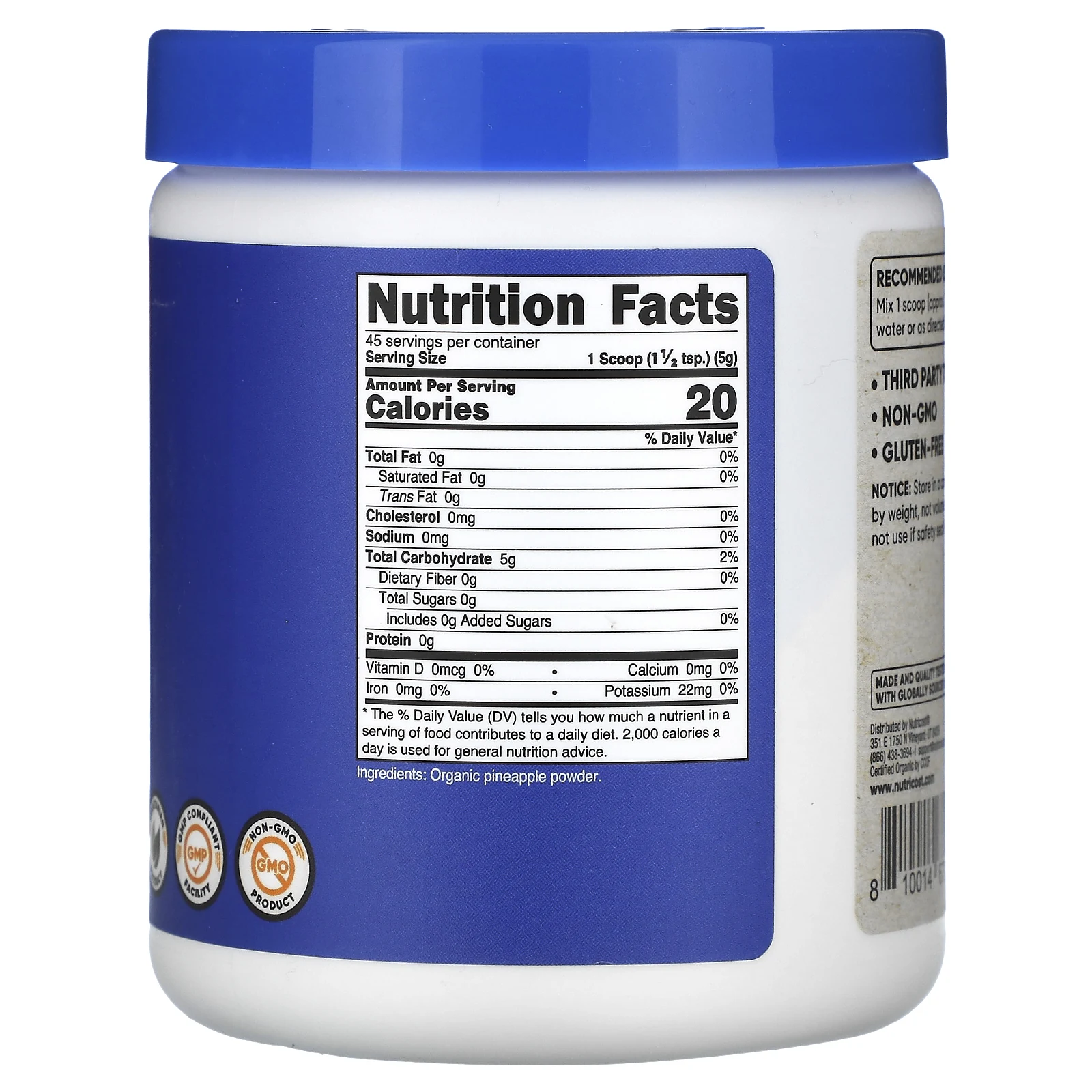 Nutricost, органический порошок из ананаса, без добавок, 227 г (8 унций)