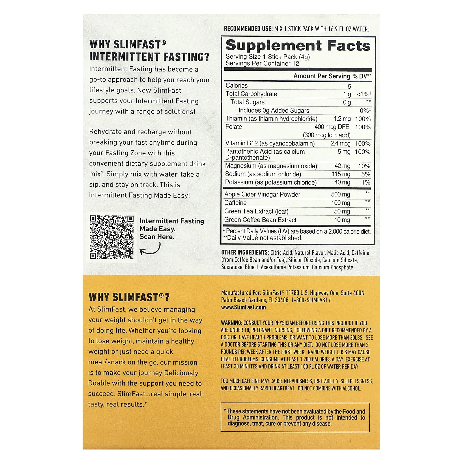 SlimFast, Прерывистое голодание, бодрящая добавка для гидратации, ягодный лимонад, 12 стиков по 4 г (0,14 унции)