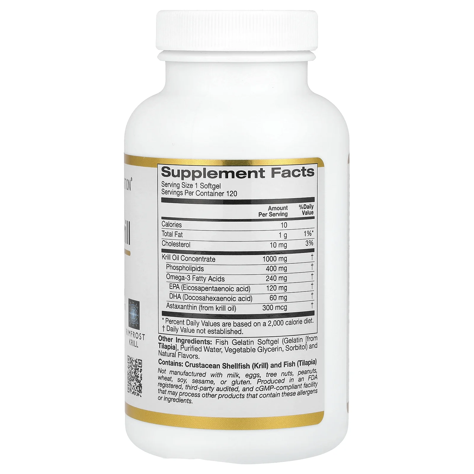 California Gold Nutrition, масло антарктического криля, комплекс фосфолипидов из омега-3 с астаксантином, натуральный клубнично-лимонный вкус, 1000 мг, 120 капсул из рыбьего желатина