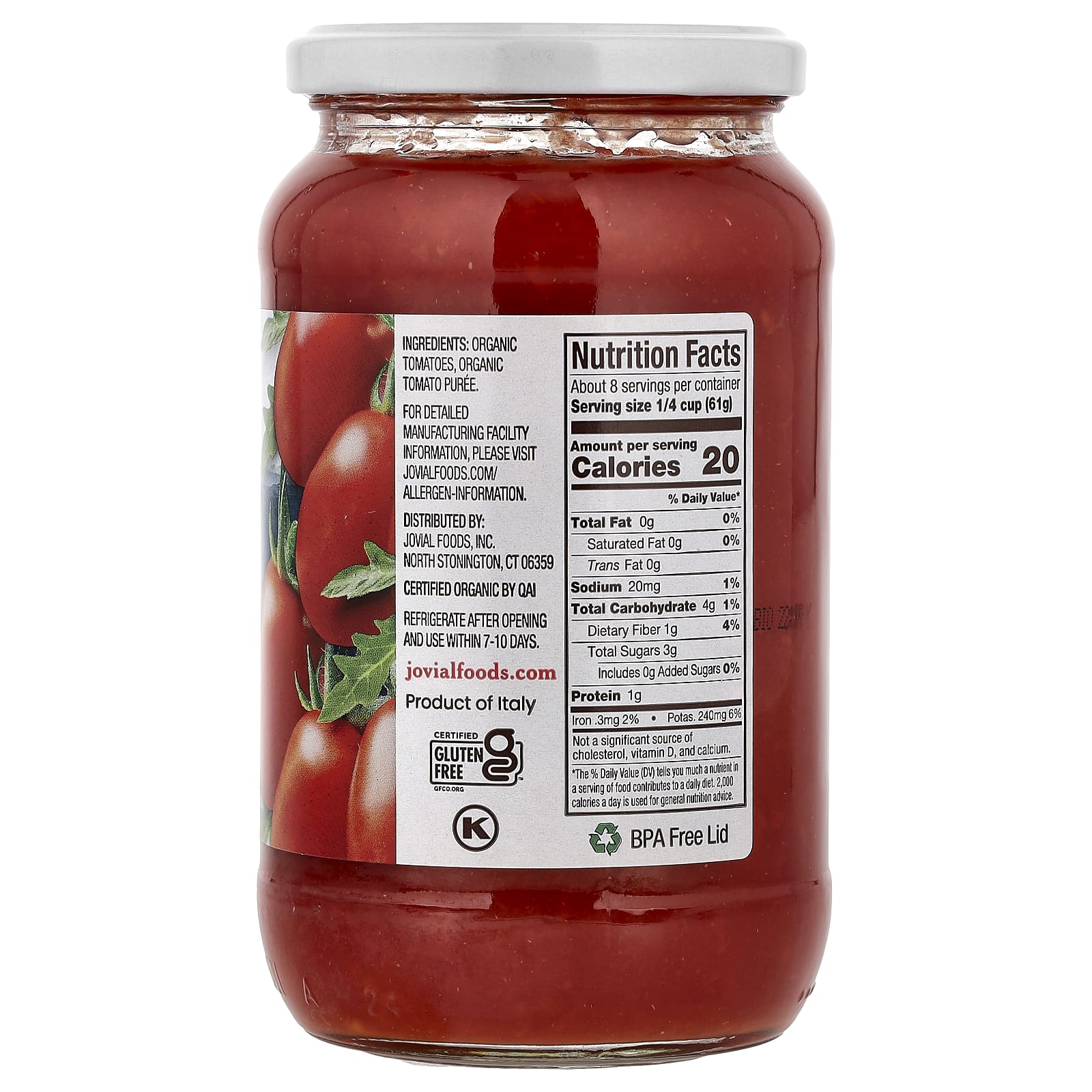 Jovial, органические томаты, измельченные, 520 г (18,3 унции)