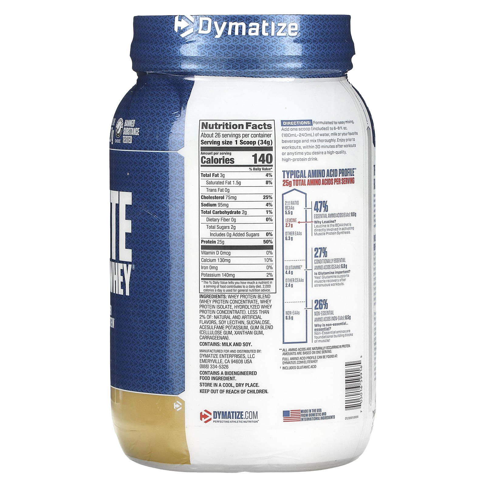 Dymatize, Elite 100%, сывороточный протеин в порошке, вкус ванили, 907 г (2 фунта)