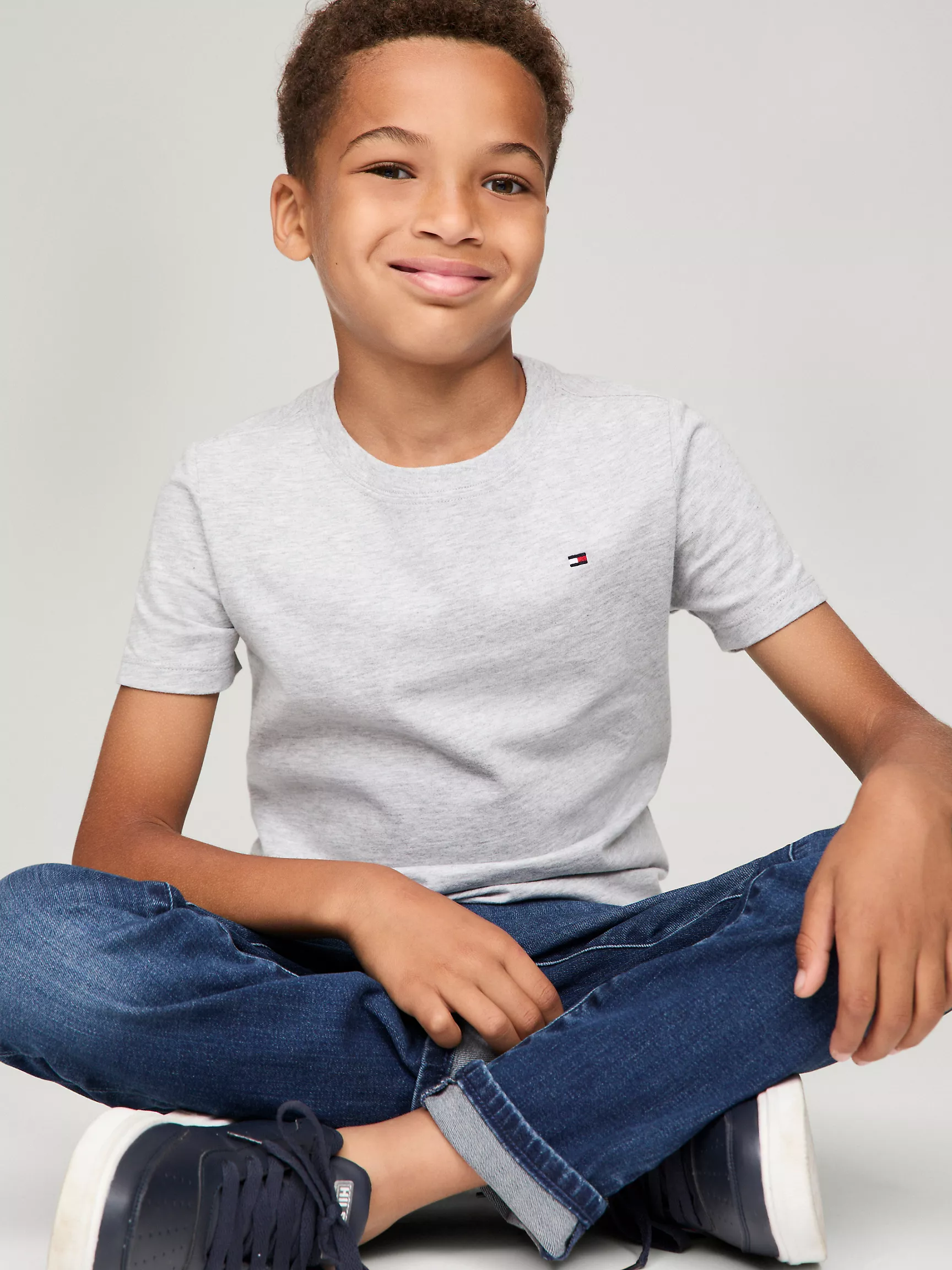 Футболка Tommy Hilfiger для мальчиков и девочек, Детская однотонная футболка с круглым вырезом