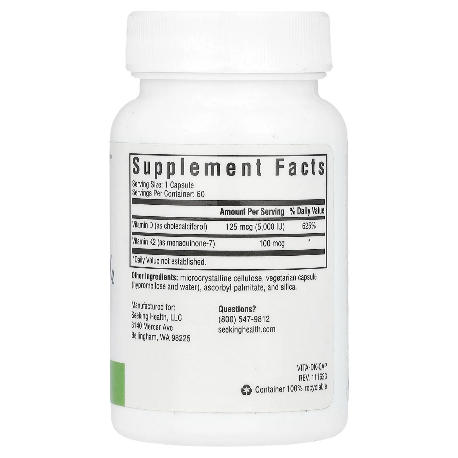 Seeking Health, Витамин D3 + K2, 60 вегетарианских капсул