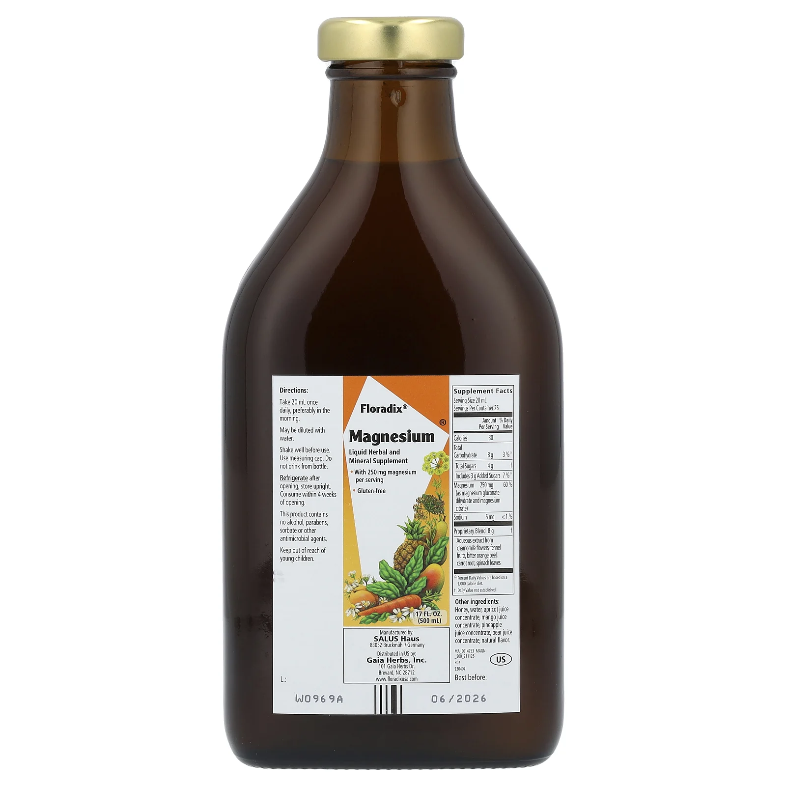 Gaia Herbs, Floradix, добавка с магнием, 500 мл (17 жидк. унций)