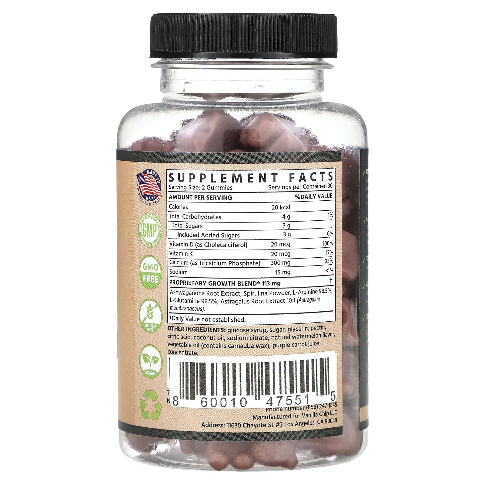 TruHeight, Growth, мультивитамины, для детей от 5 до 24 лет, арбуз, 60 жевательных таблеток