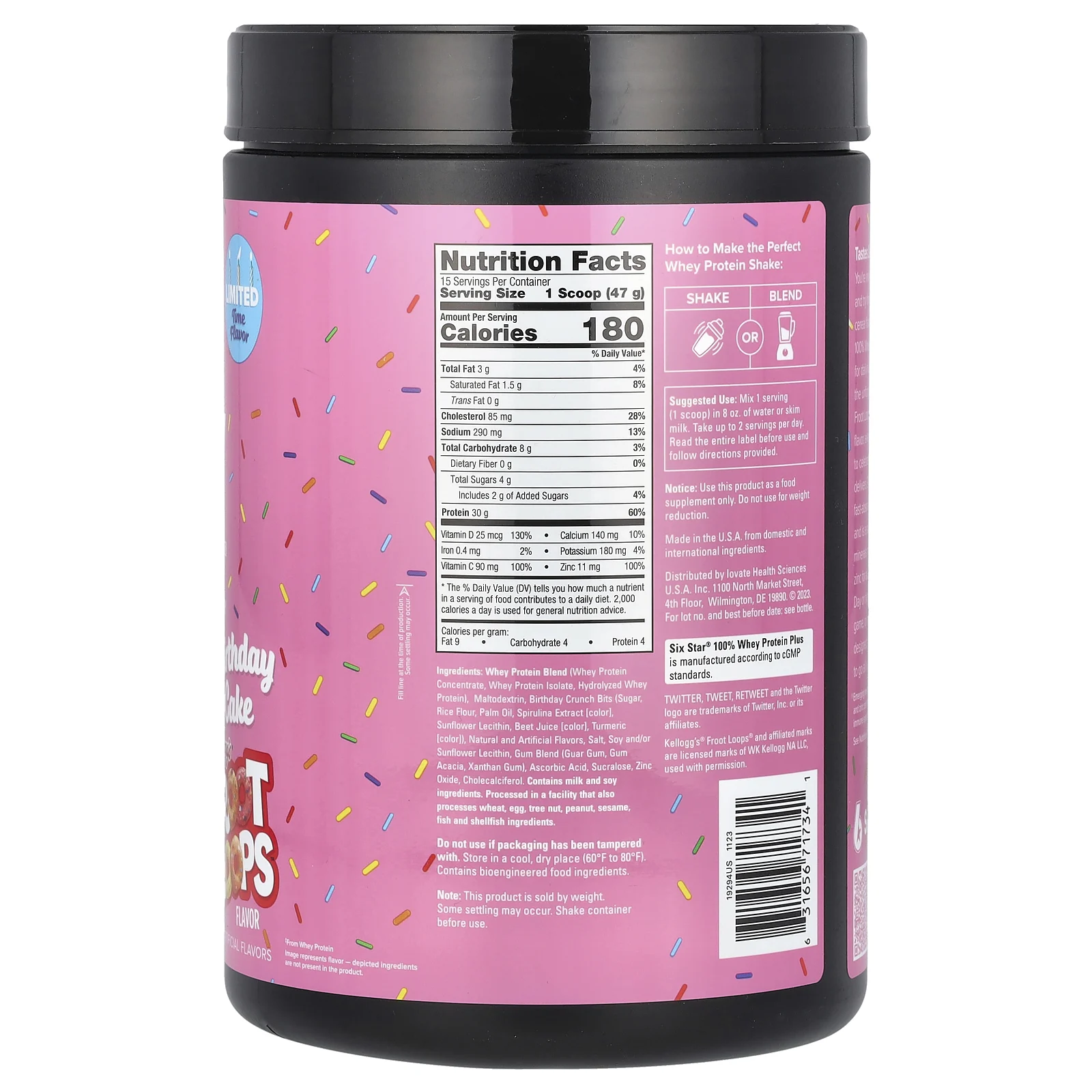 SIXSTAR, 100% Whey Protein Plus, праздничный торт Kellogg's Froot Loops, 705 г (1,55 фунта)