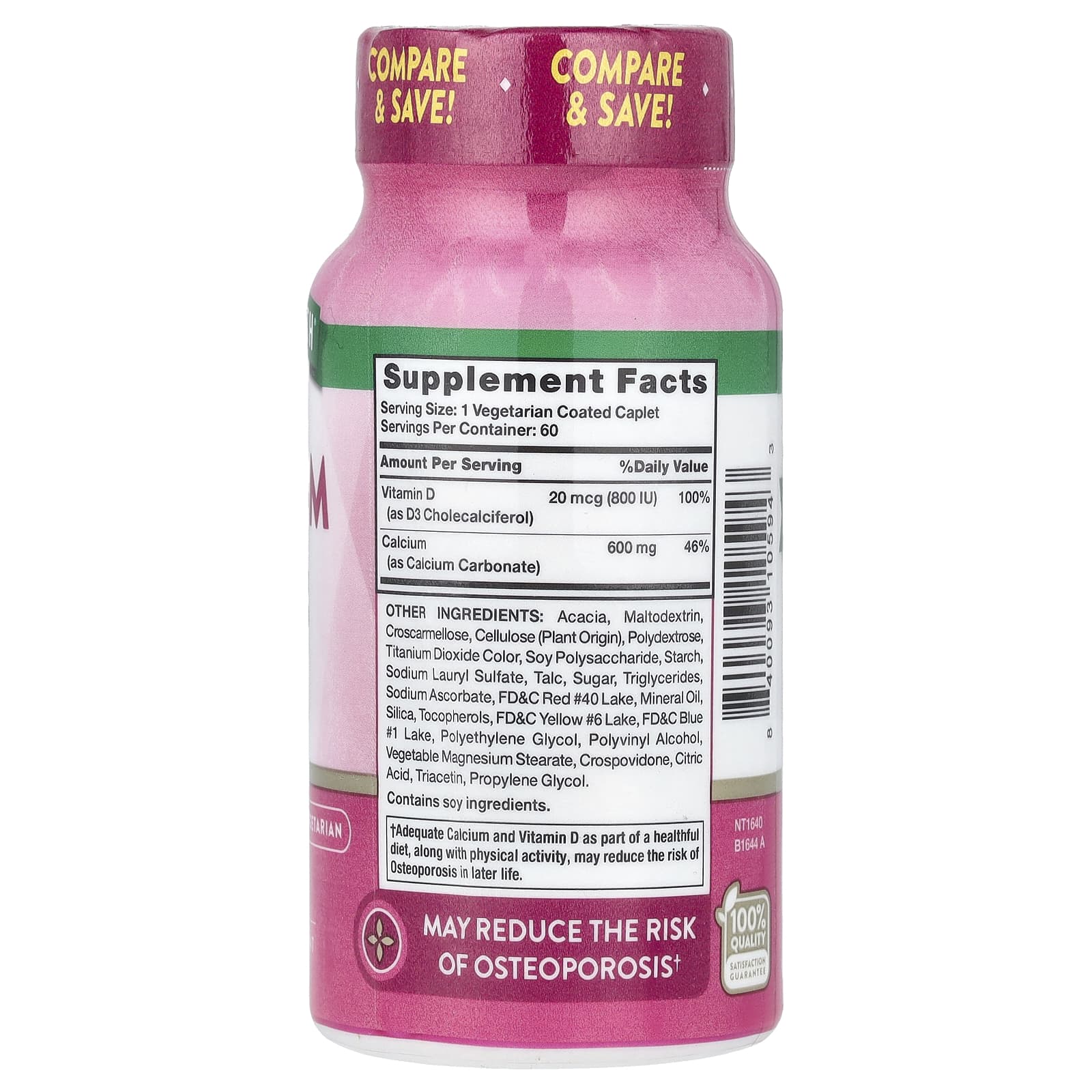 Nature's Truth, Кальций плюс витамин D3, 600 мг, 60 капсул в оболочке