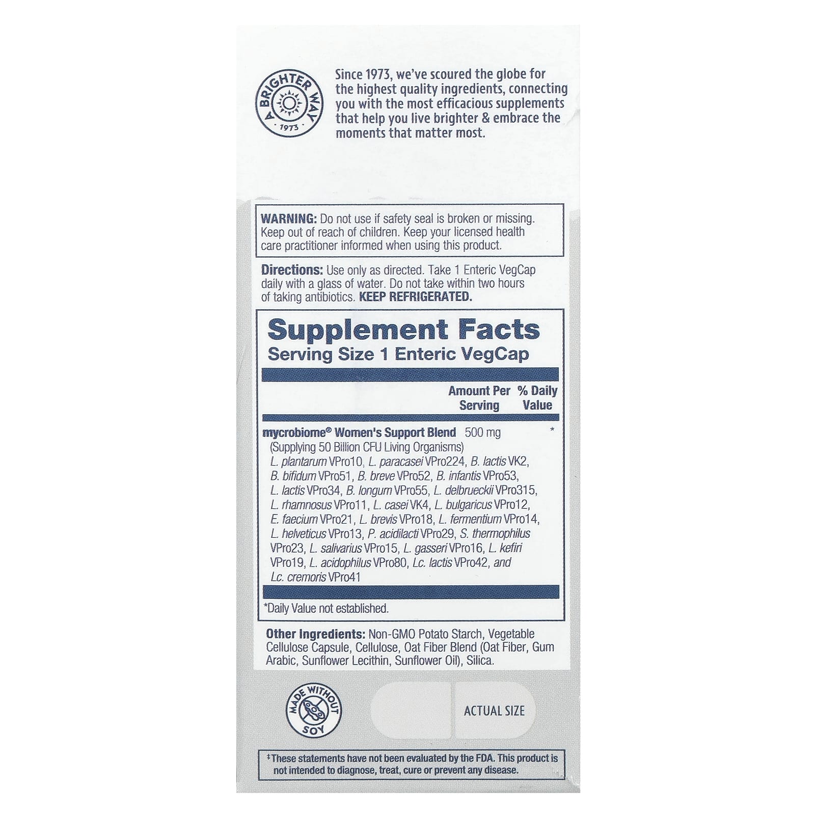 Solaray, пробиотик Mycrobiome для женщин, 50 млрд живых культур, 30 вегетарианских капсул, покрытых кишечнорастворимой оболочкой