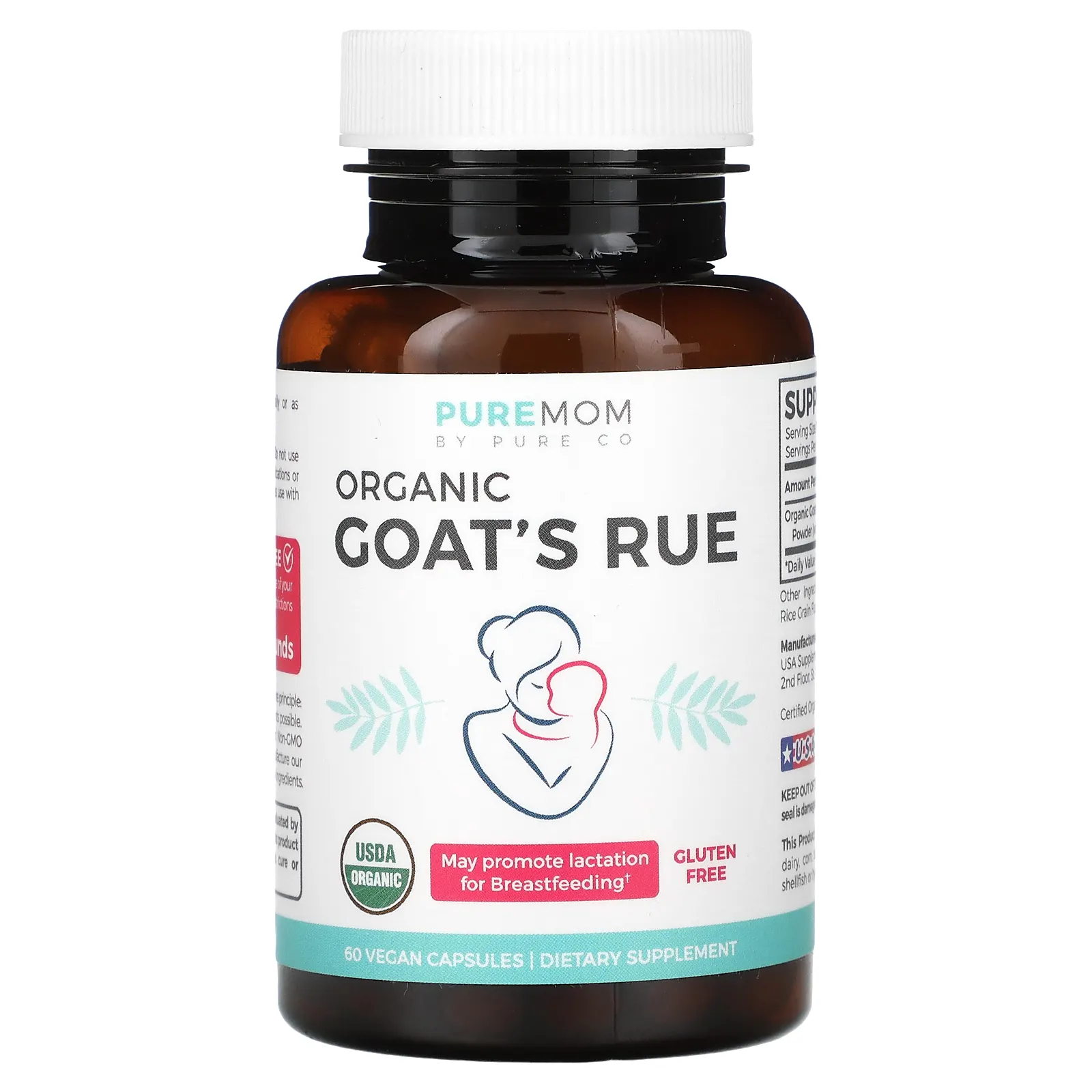 Pure Co., Pure Mom, органическая козья рута, 60 веганских капсул