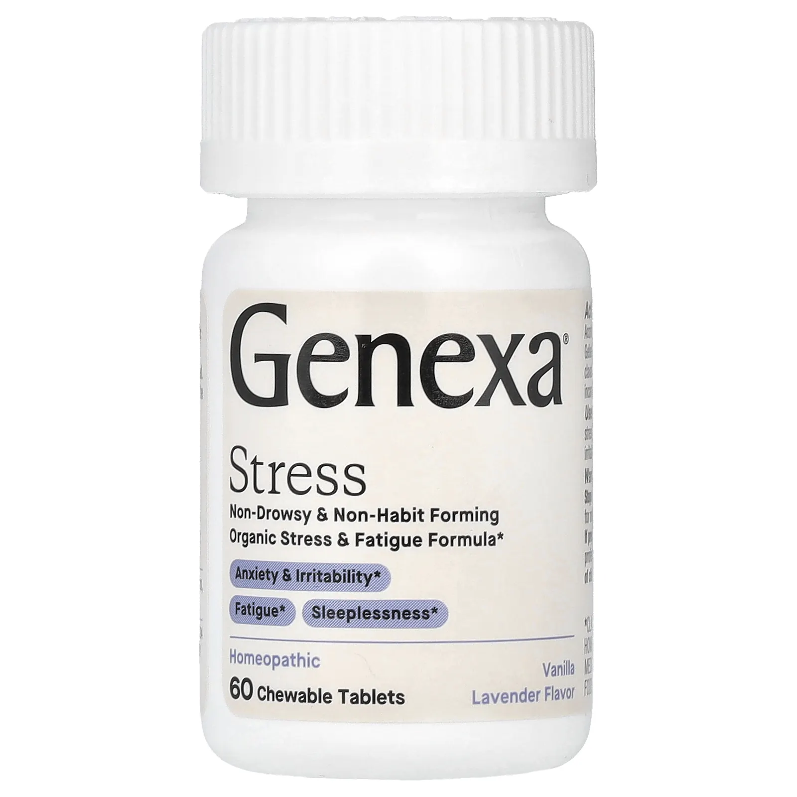 Genexa, Stress, органическая формула для снятия стресса и усталости, органические ваниль и лаванда, 60 жевательных таблеток