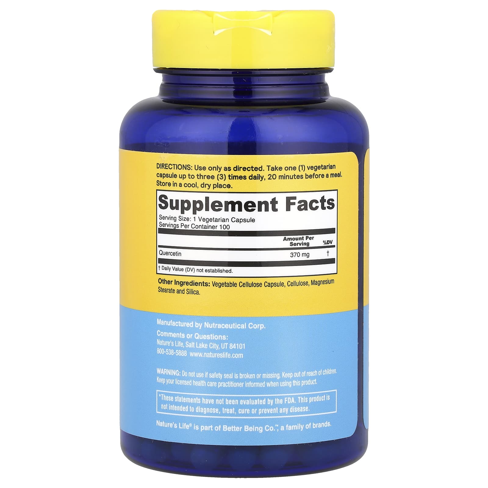 Nature's Life, кверцетин, 400 мг, 100 вегетарианских капсул