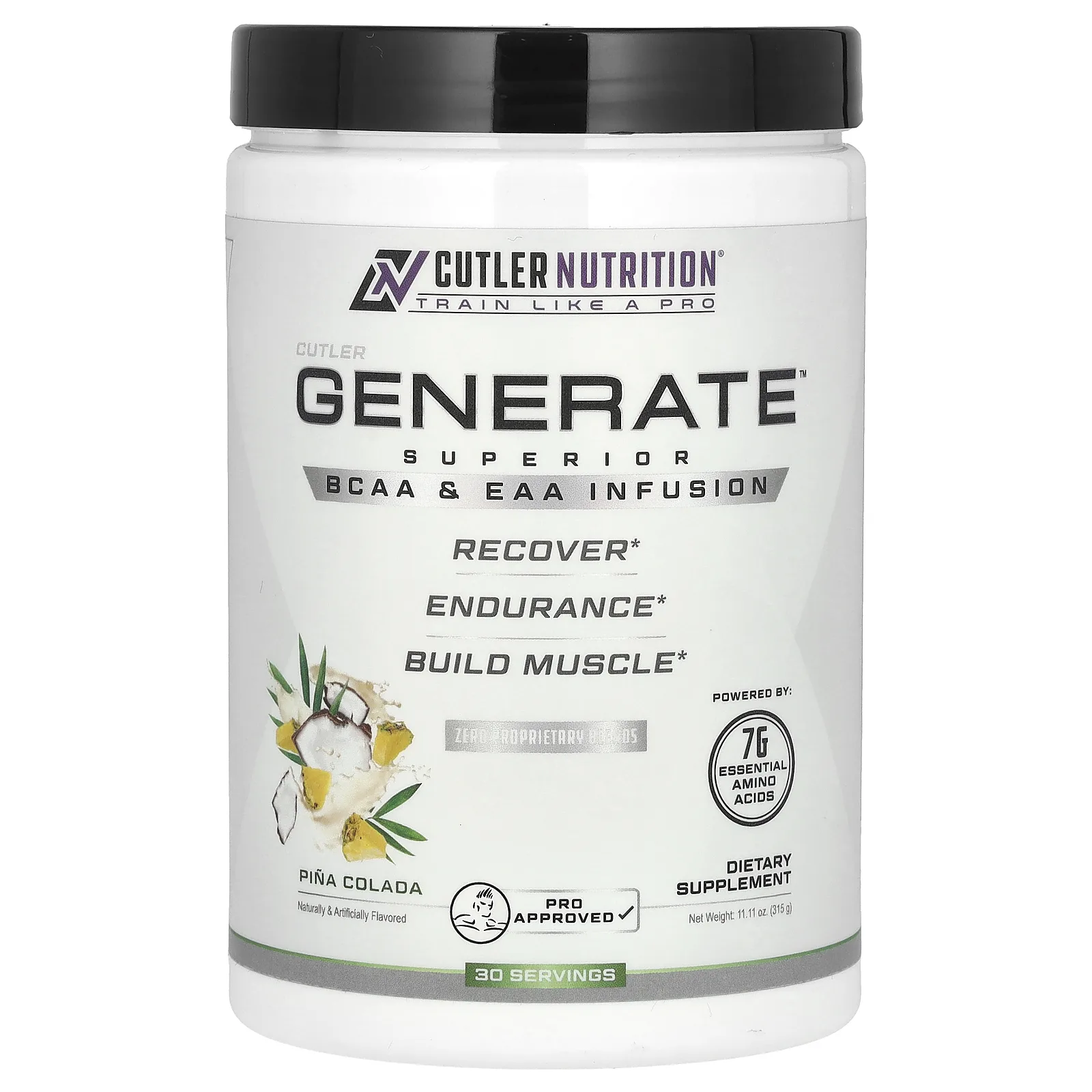 Cutler Nutrition, Generate, превосходный настой с BCAA и EAA, со вкусом пина колады, 315 г (11,11 унции)