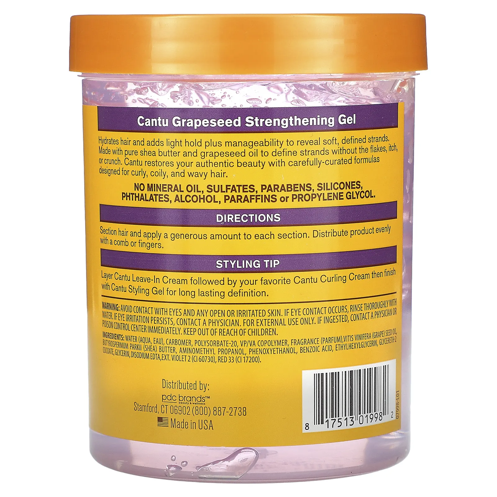 Cantu, Укрепляющий гель из виноградных косточек, эластичная фиксация, без спирта, 524 г (18,5 унции)