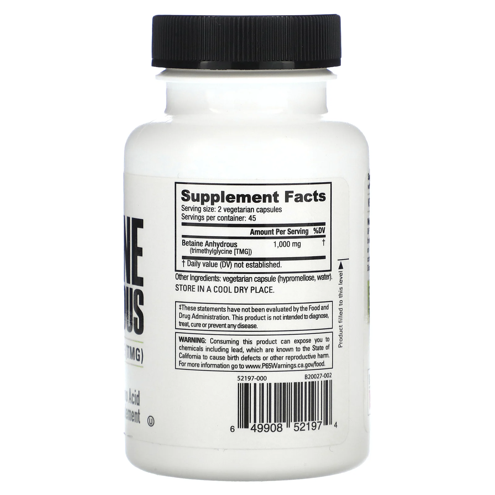 NutraBio, Безводный бетаин, 90 капсул