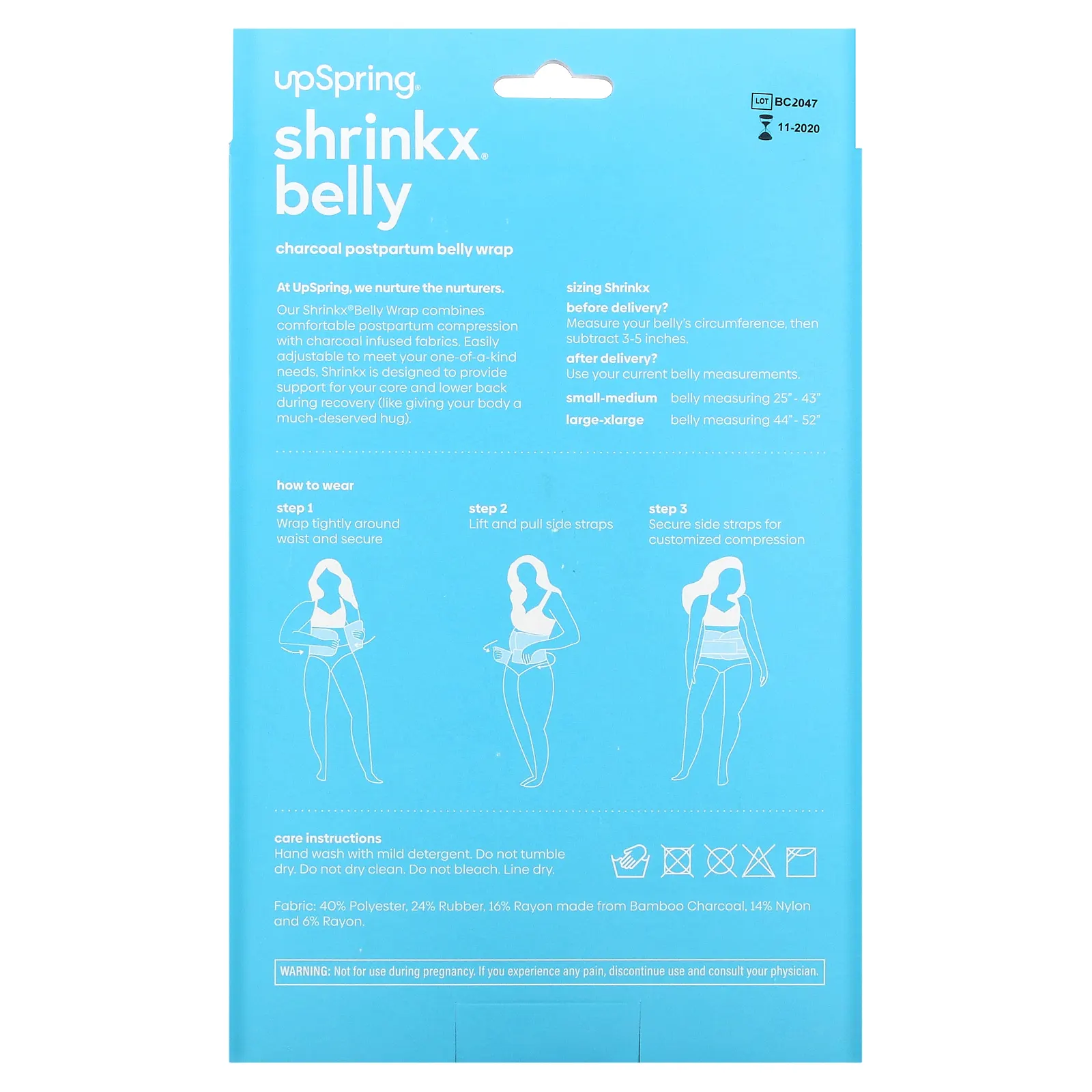 UpSpring, Shrinkx Belly, бандаж для послеродового периода с древесным бамбуковым волокном, размер L/XL, черный