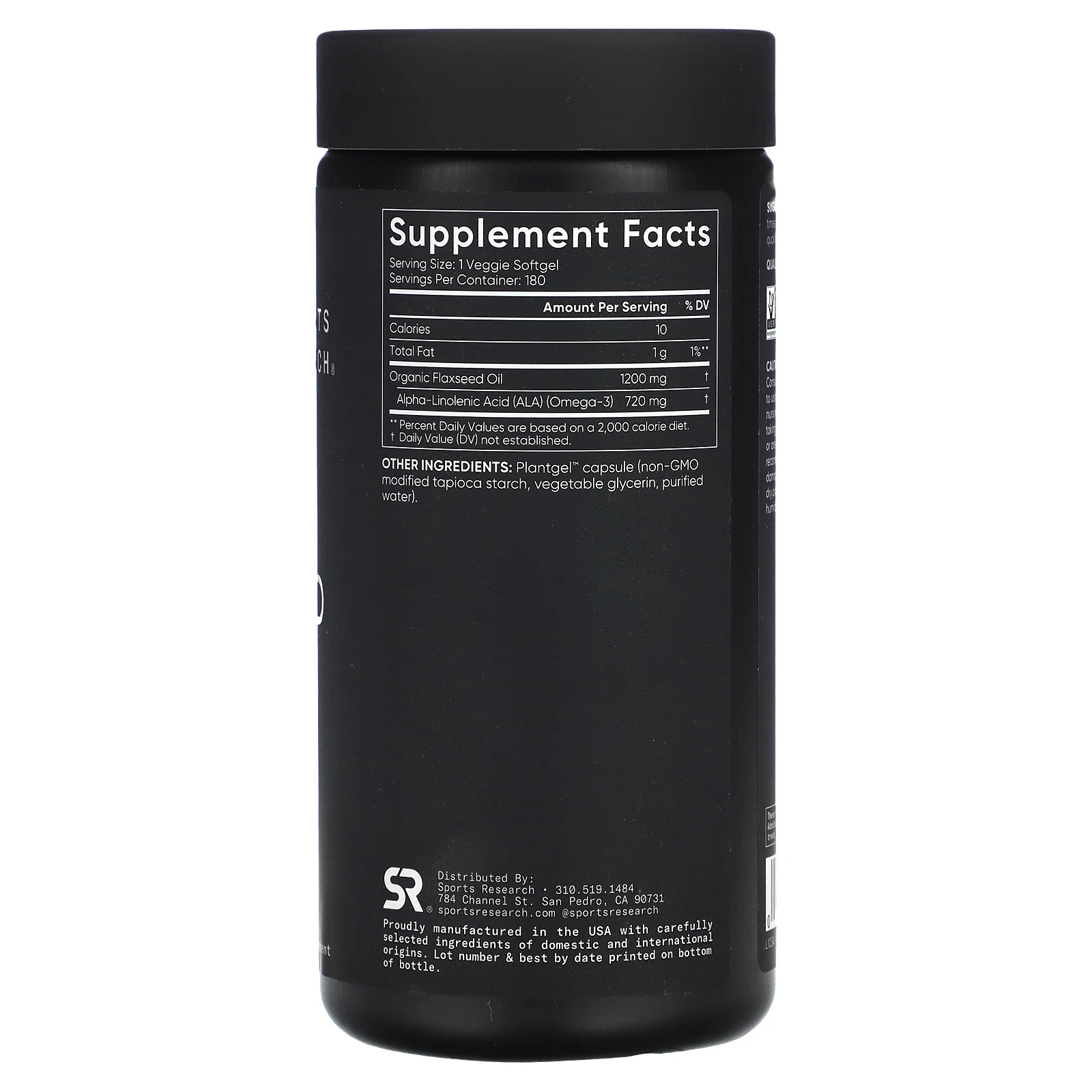 Sports Research, льняное масло, 1200 мг, 180 растительных капсул