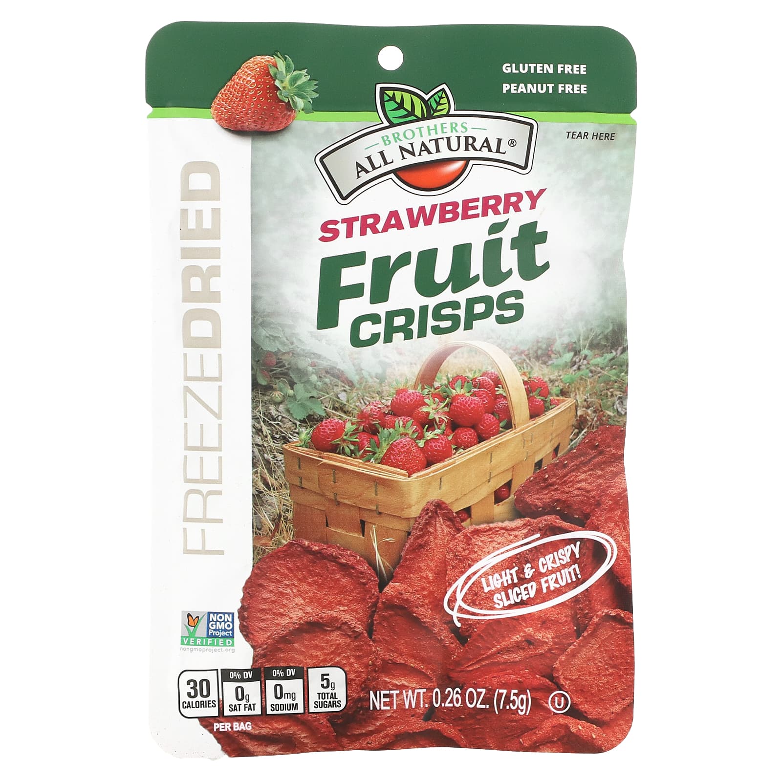 Brothers-All-Natural, Fruit Crisps, клубника, 12 пакетиков на одну порцию, 7,5 г (0,26 унции)