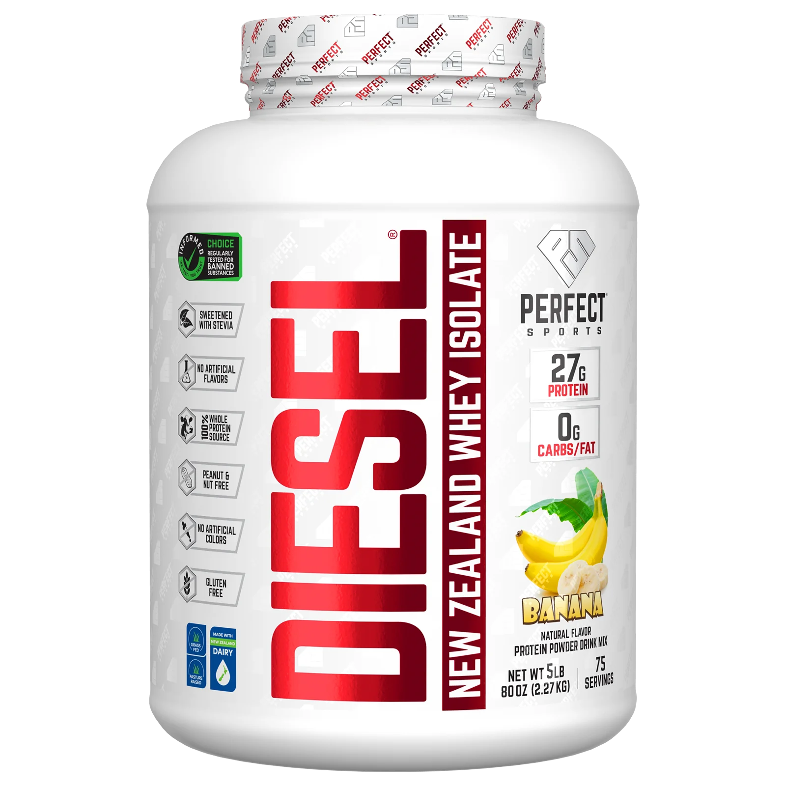 Perfect Sports, Diesel, изолят сыворотки из Новой Зеландии, банан, 2,27 кг (5 фунтов)