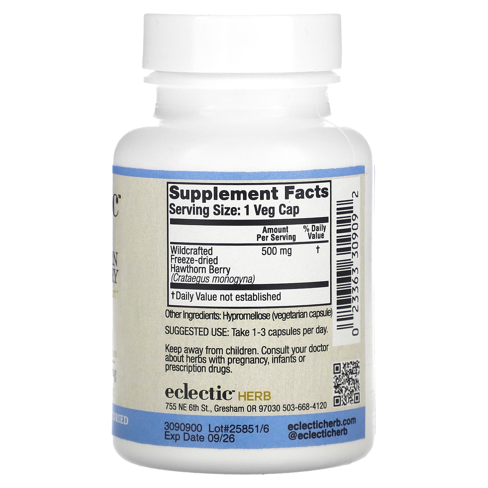 Eclectic Herb, ягоды боярышника, 500 мг, 90 веганских капсул