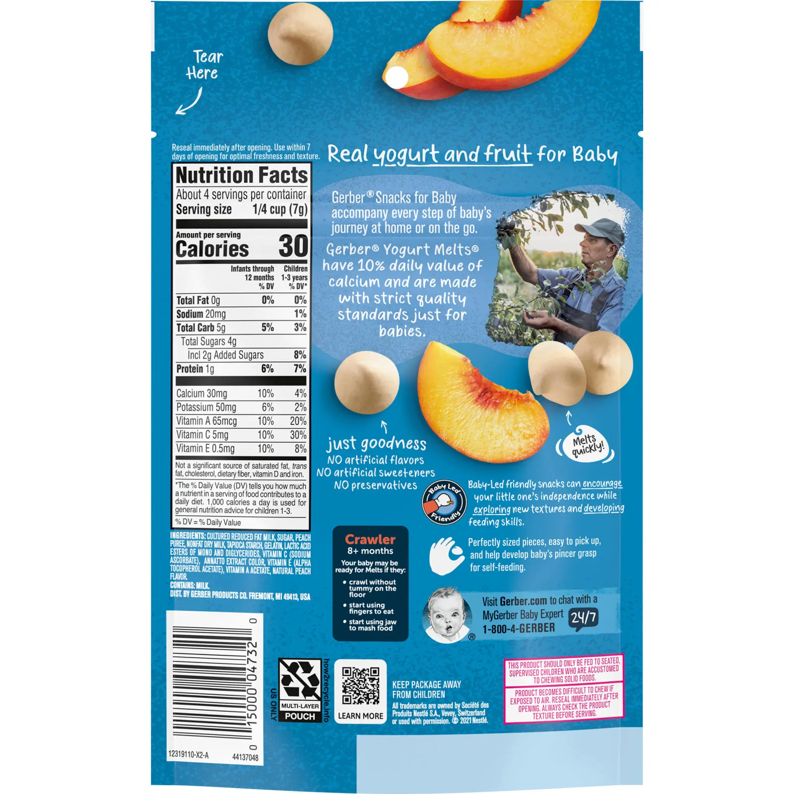 Gerber, Yogurt Melts, для малышей от 8 месяцев, с персиком, 28 г (1 унция)