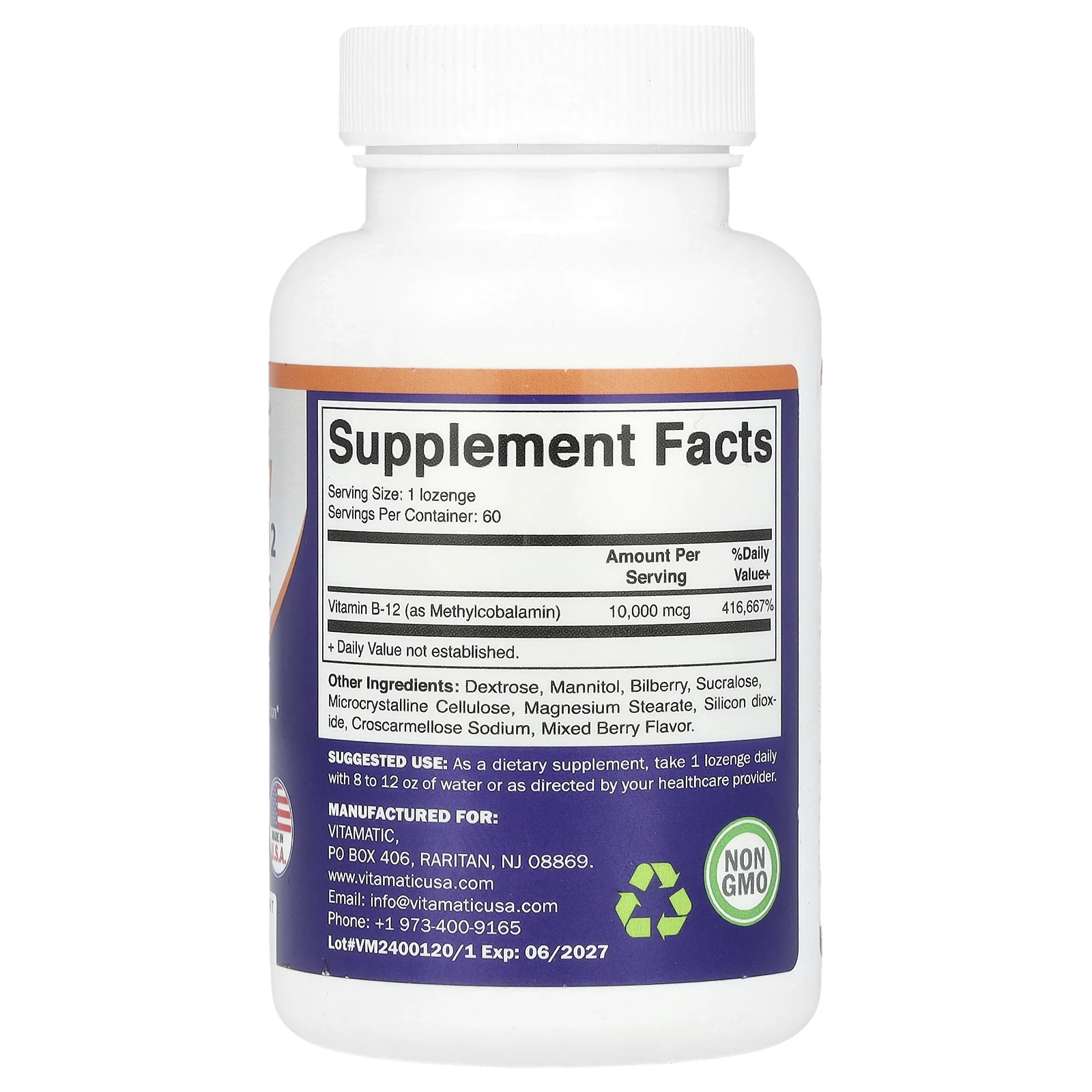 Vitamatic, Метил B-12, с повышенной силой действия, 10 000 мкг, 60 пастилок