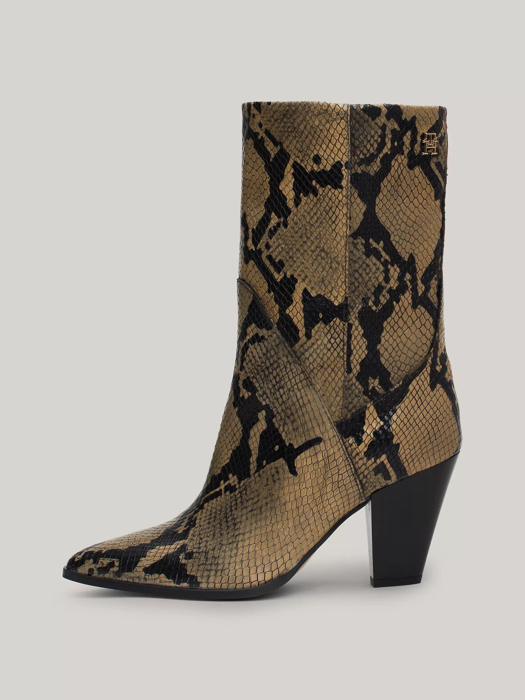 Женские ботинки Tommy Hilfiger, Ковбойские сапоги на каблуке из кожи с тиснением под змею