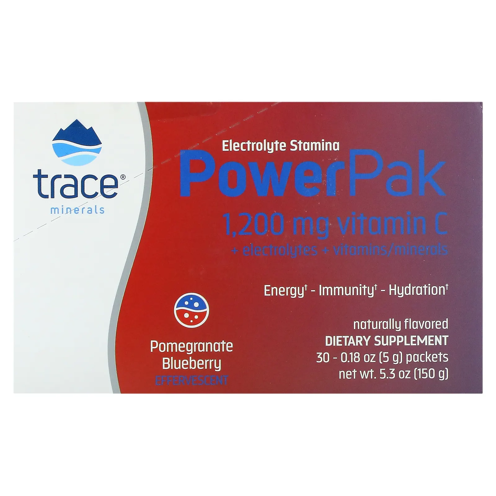 Trace Minerals ®, электролит для повышения выносливости, PowerPak, со вкусом граната и черники, 30 пакетиков по 5 г (0,18 унции)