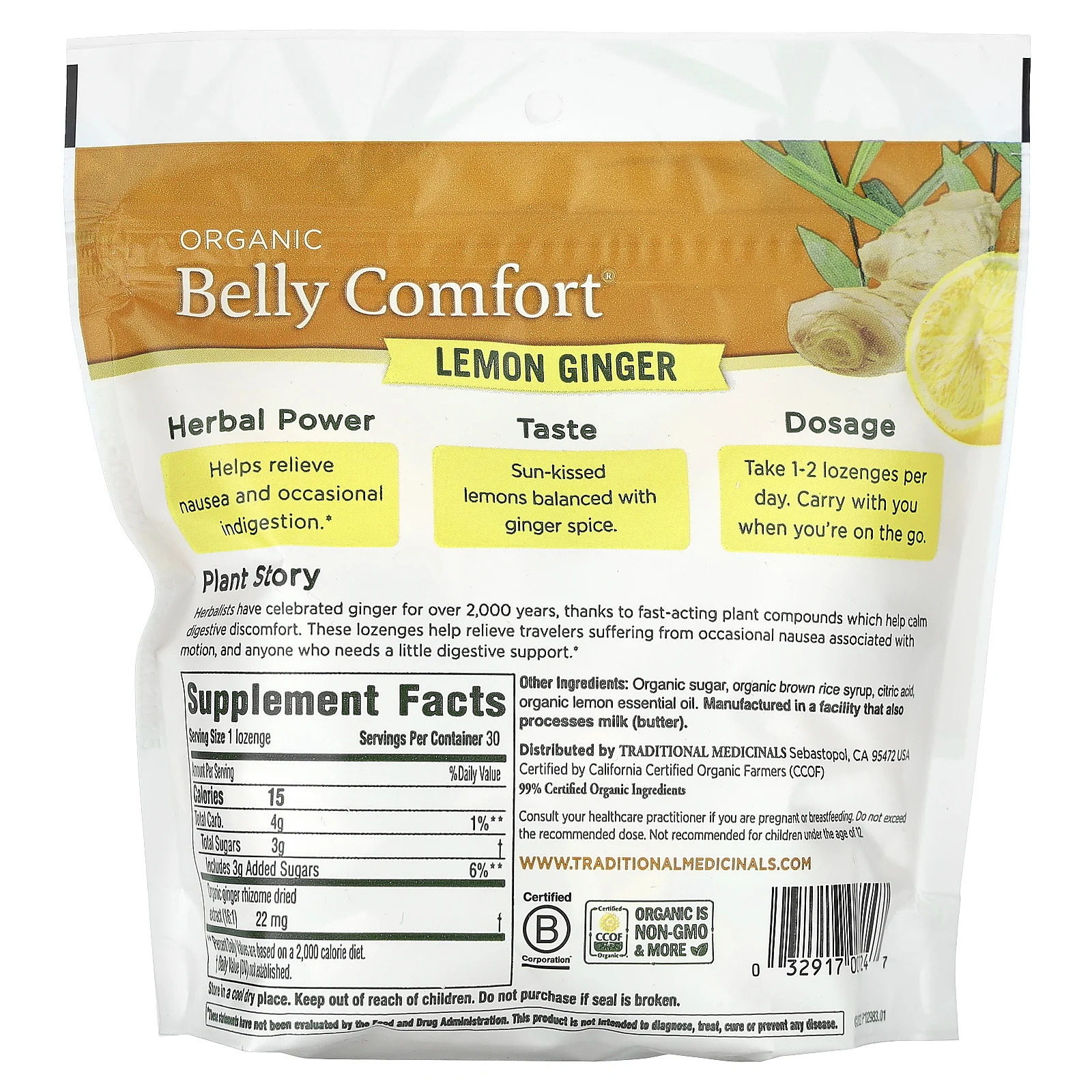 Traditional Medicinals, Organic Belly Comfort, лимон и имбирь, 30 леденцов в индивидуальной упаковке